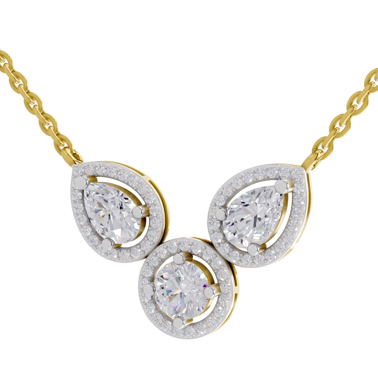 1.83 Ct Pear Halo Diamond Necklace in 14K