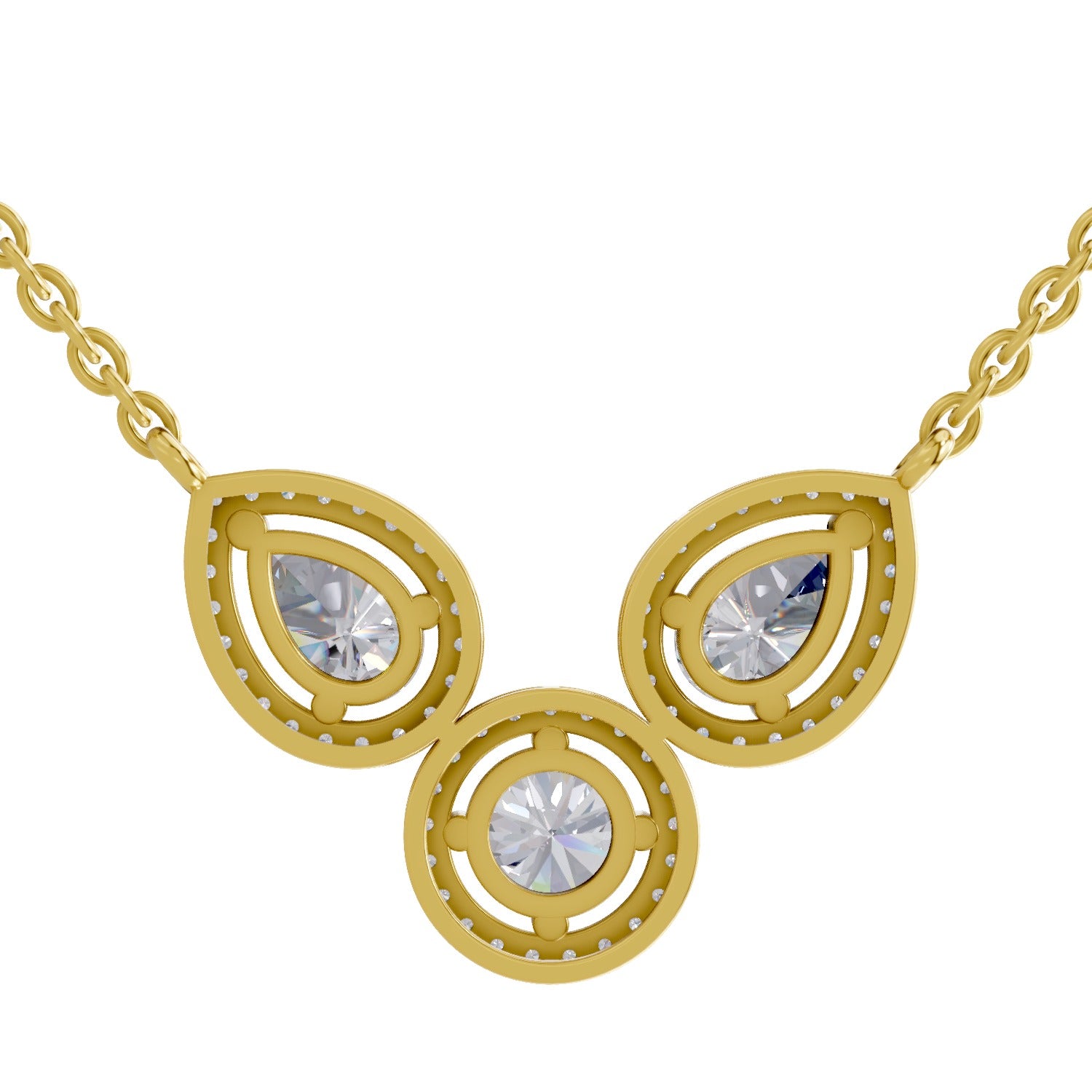 1.83 Ct Pear & Round Shape Halo Diamond Necklace | 14K Yellow Gold