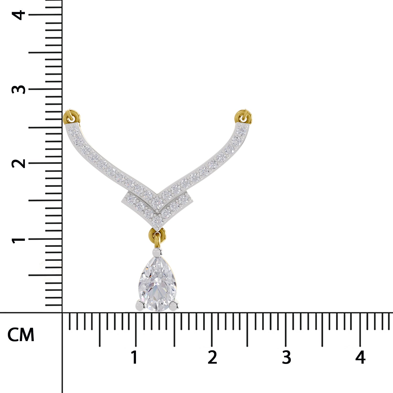 0.99 Ct Round & Pear V-Shape Diamond with Drop Necklace | 14K Yellow Gold