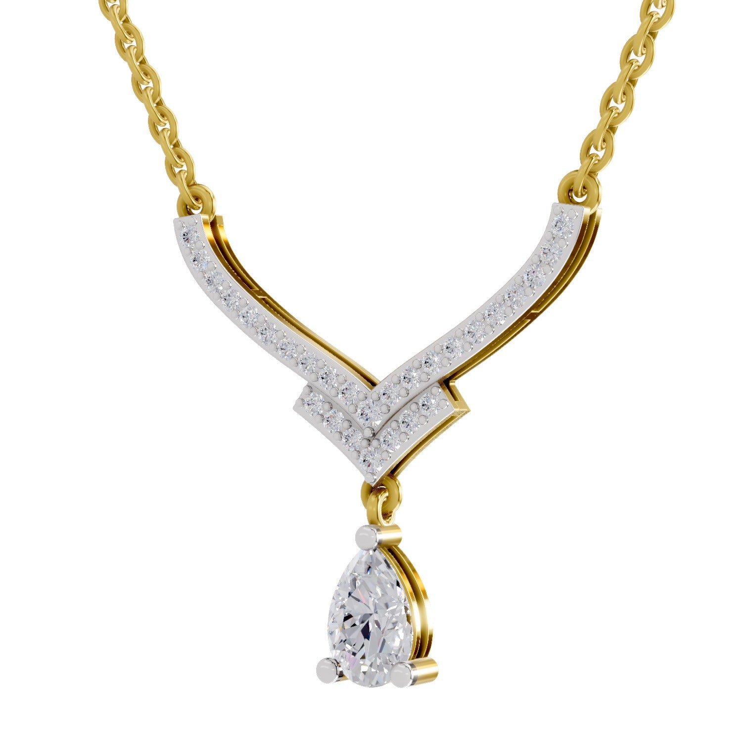 0.99 Ct Pear V-Shape Diamond with Drop Necklace in 14K