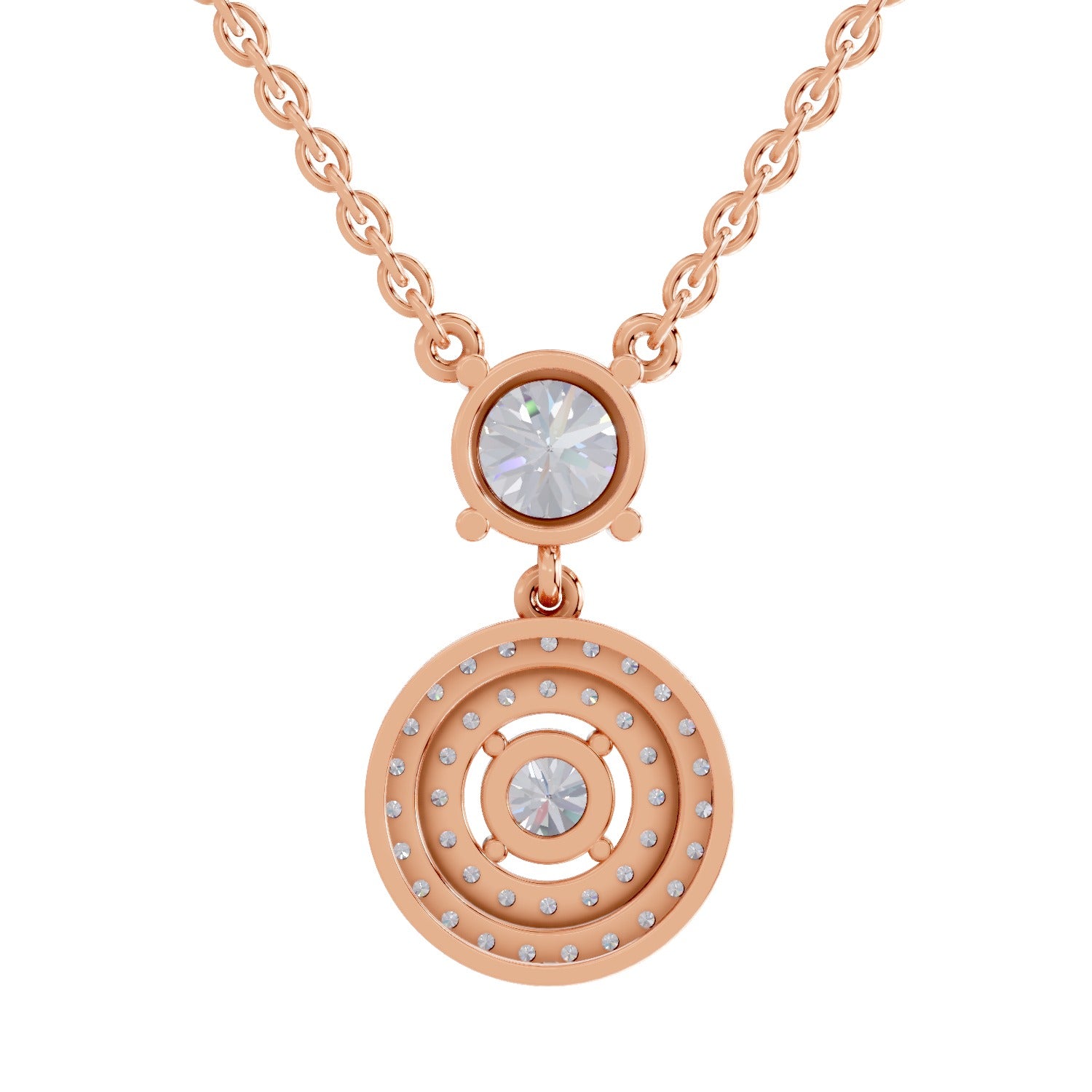 1.71 Ct Round Shape Halo Diamond Drop Necklace | 14K Rose Gold
