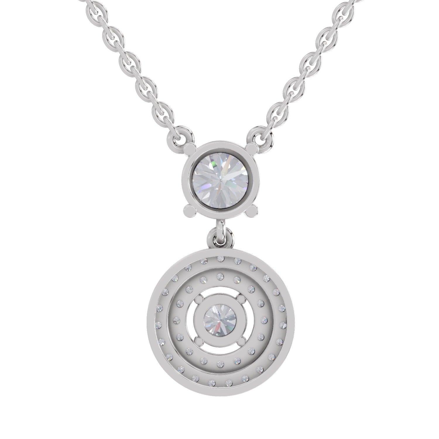 1.71 Ct Round Shape Halo Diamond Drop Necklace | 14K White Gold