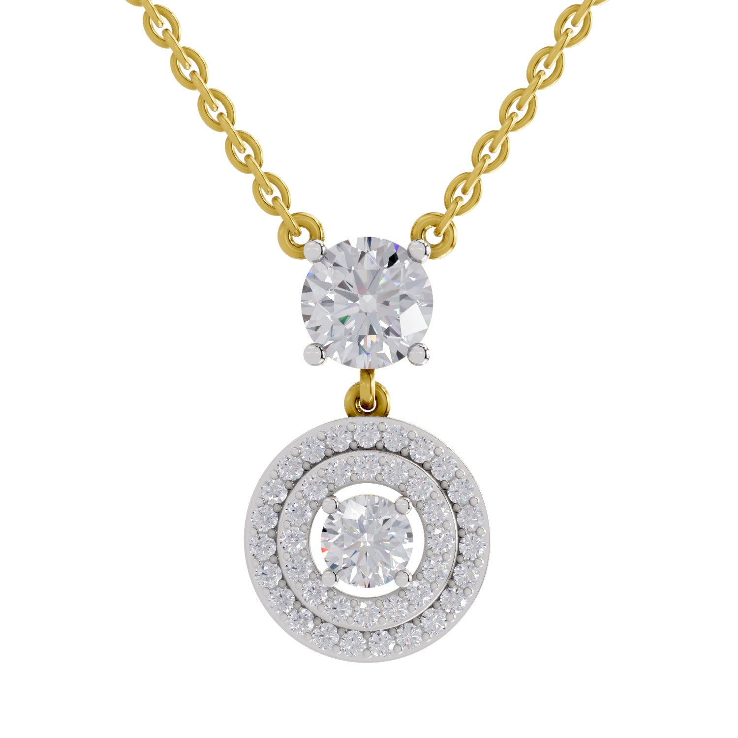 1.71 Ct Round Shape Halo Diamond Drop Necklace | 14K Yellow Gold