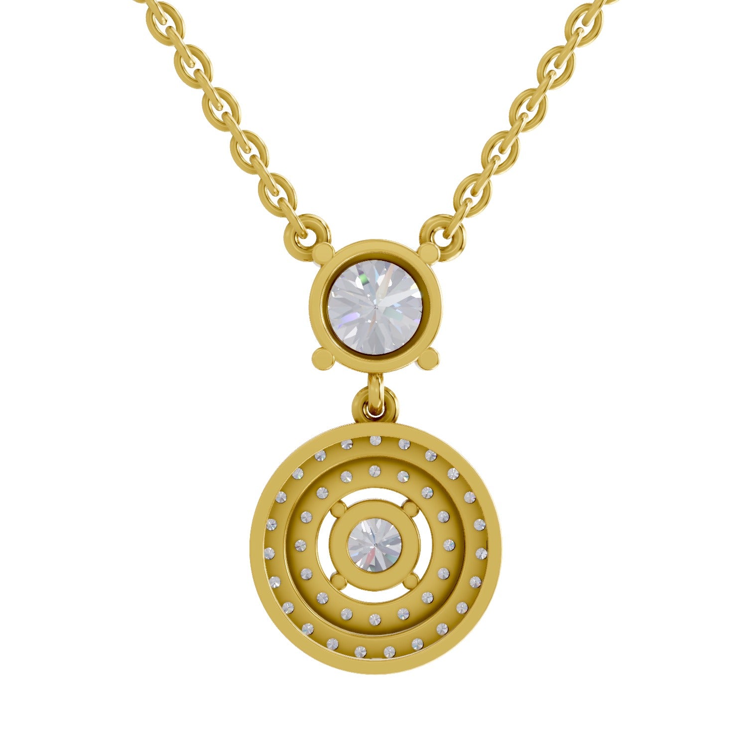 1.71 Ct Round Shape Halo Diamond Drop Necklace | 14K Yellow Gold
