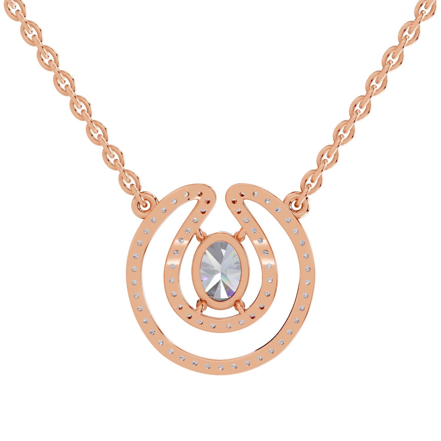 1.03 Ct Oval & Round Shape Halo Diamond Necklace | 14K Rose Gold
