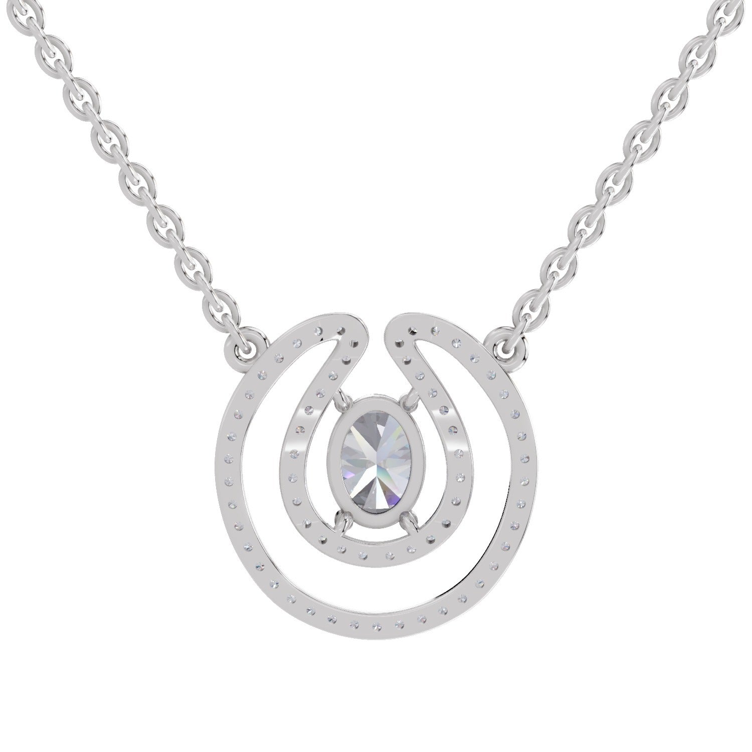 1.03 Ct Oval & Round Shape Halo Diamond Necklace | 14K White Gold