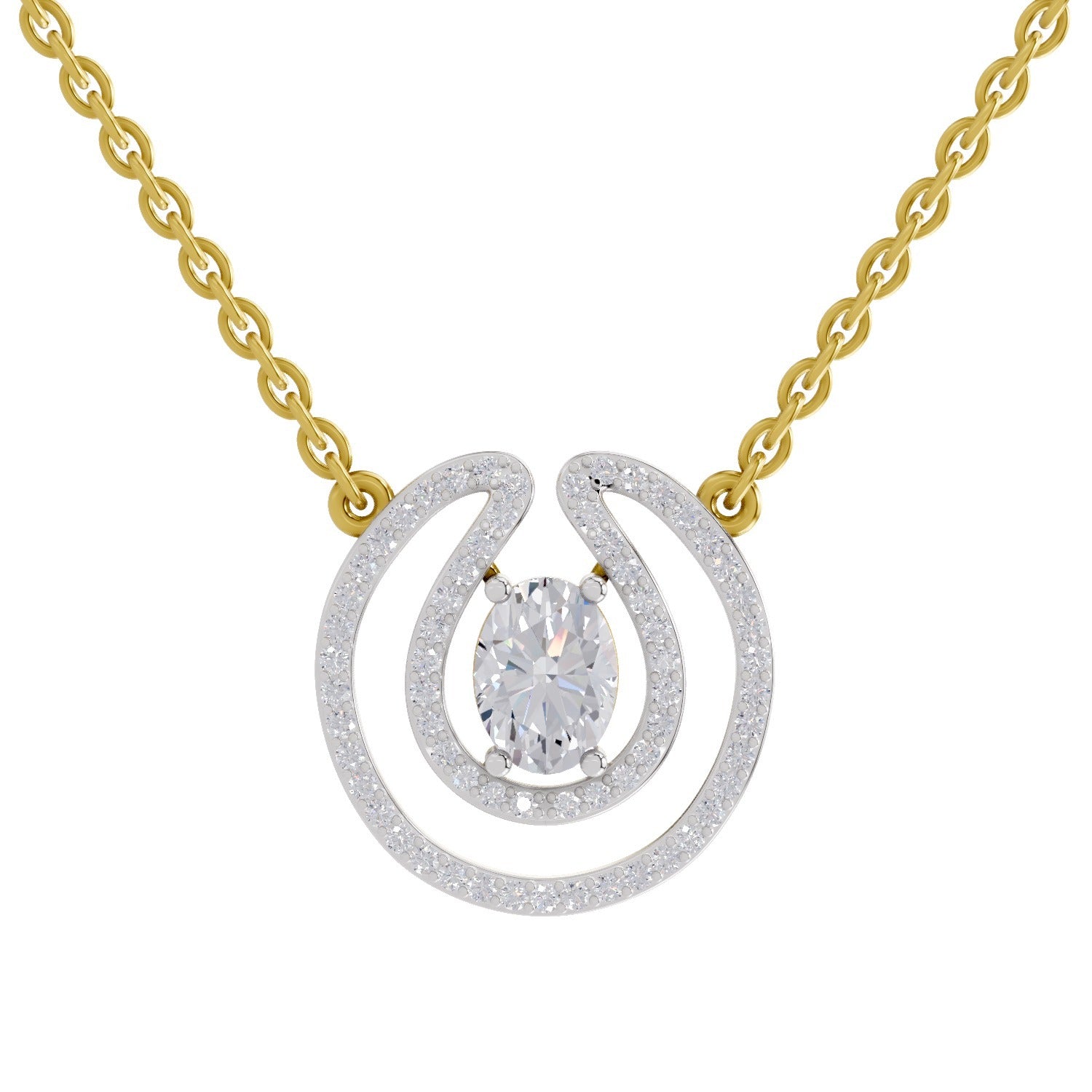 1.03 Ct Oval Halo Diamond Necklace in 14K