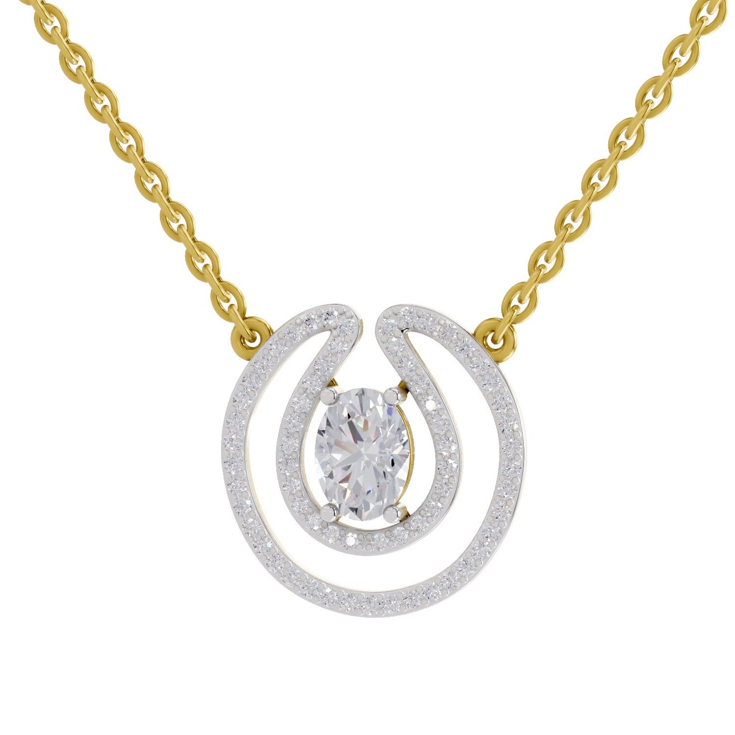 1.03 Ct Oval Halo Diamond Necklace in 14K