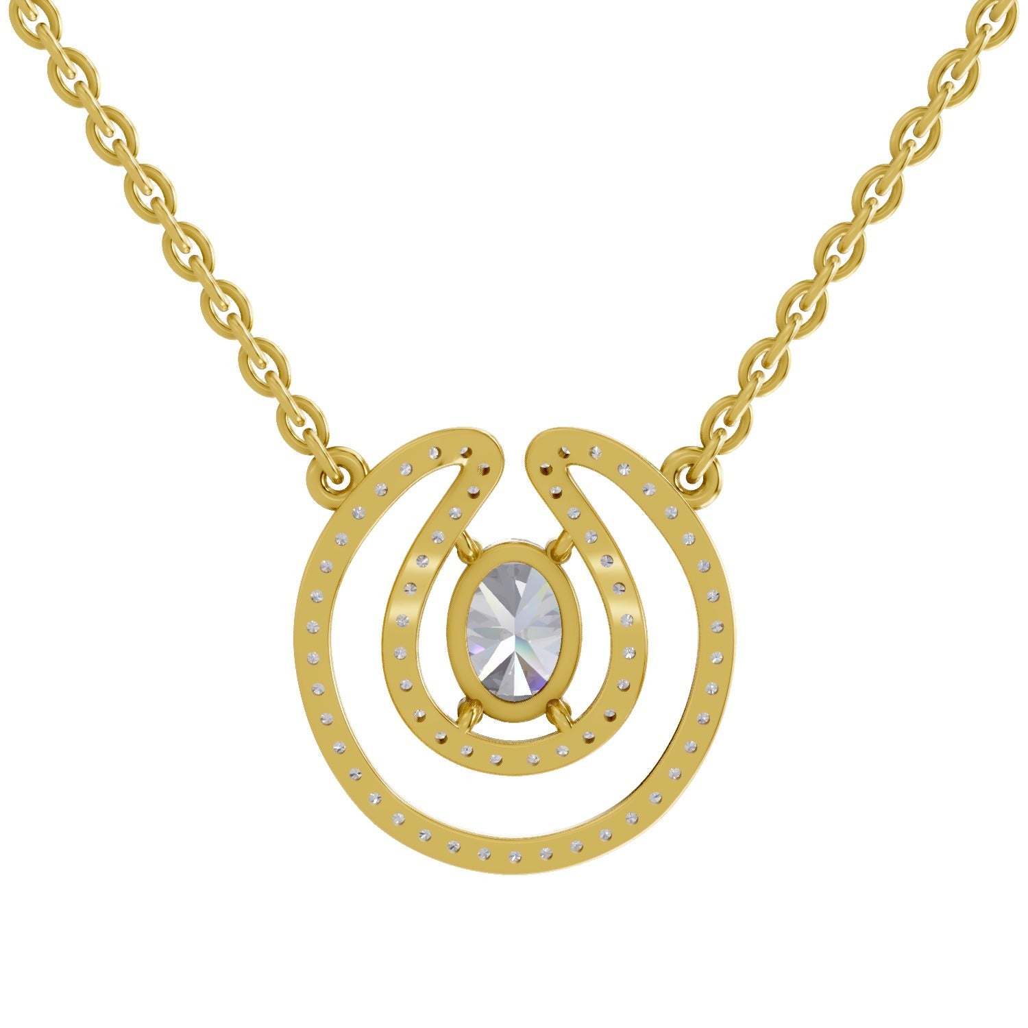 1.03 Ct Oval & Round Shape Halo Diamond Necklace | 14K Yellow Gold