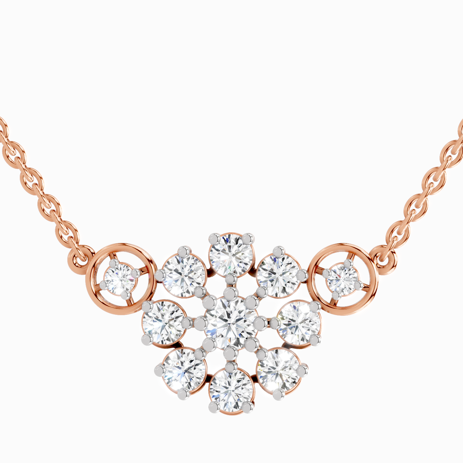 1.35 Carat Round Flower Pendant Necklace | 14K Rose Gold