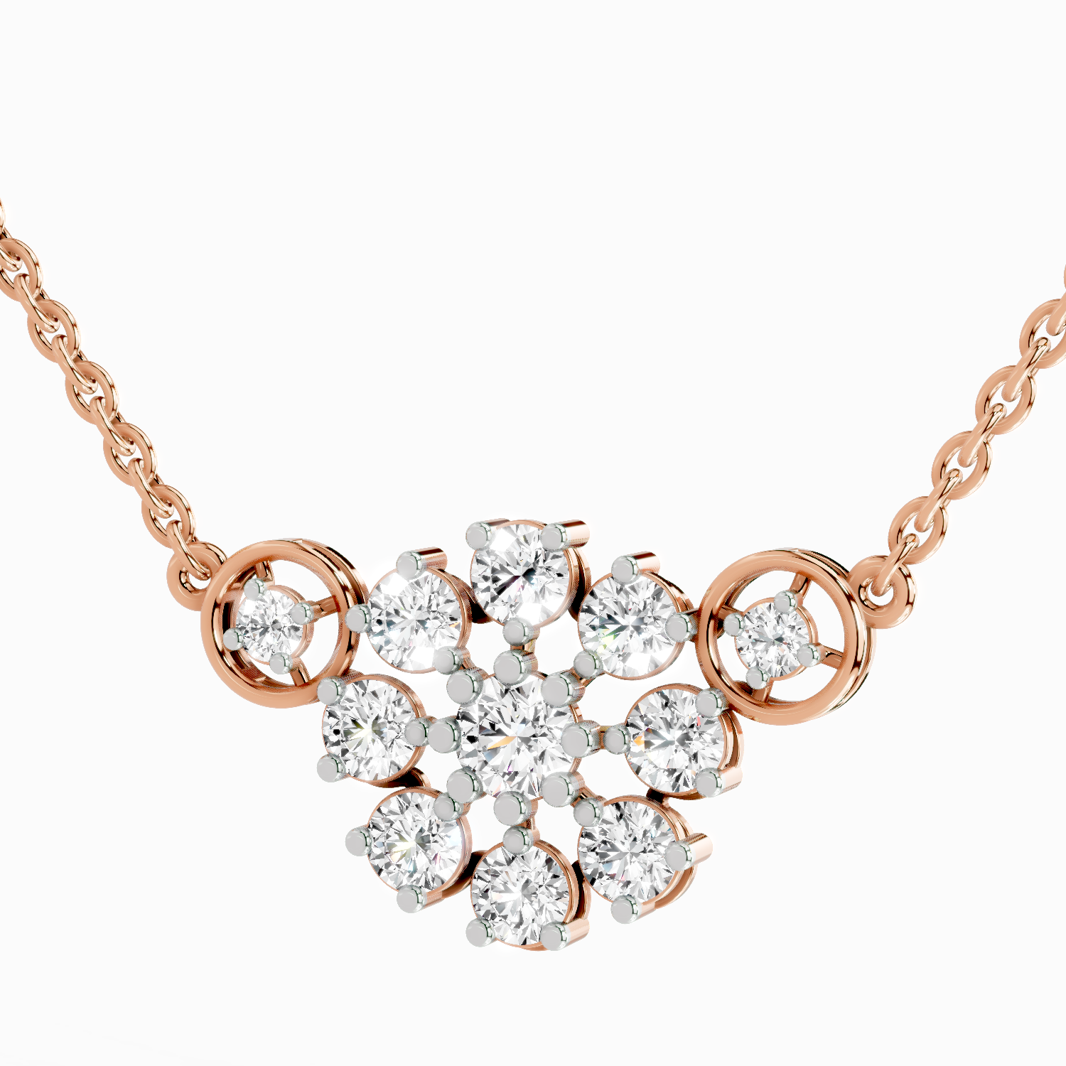 1.35 Carat Round Flower Pendant Necklace | 14K Rose Gold