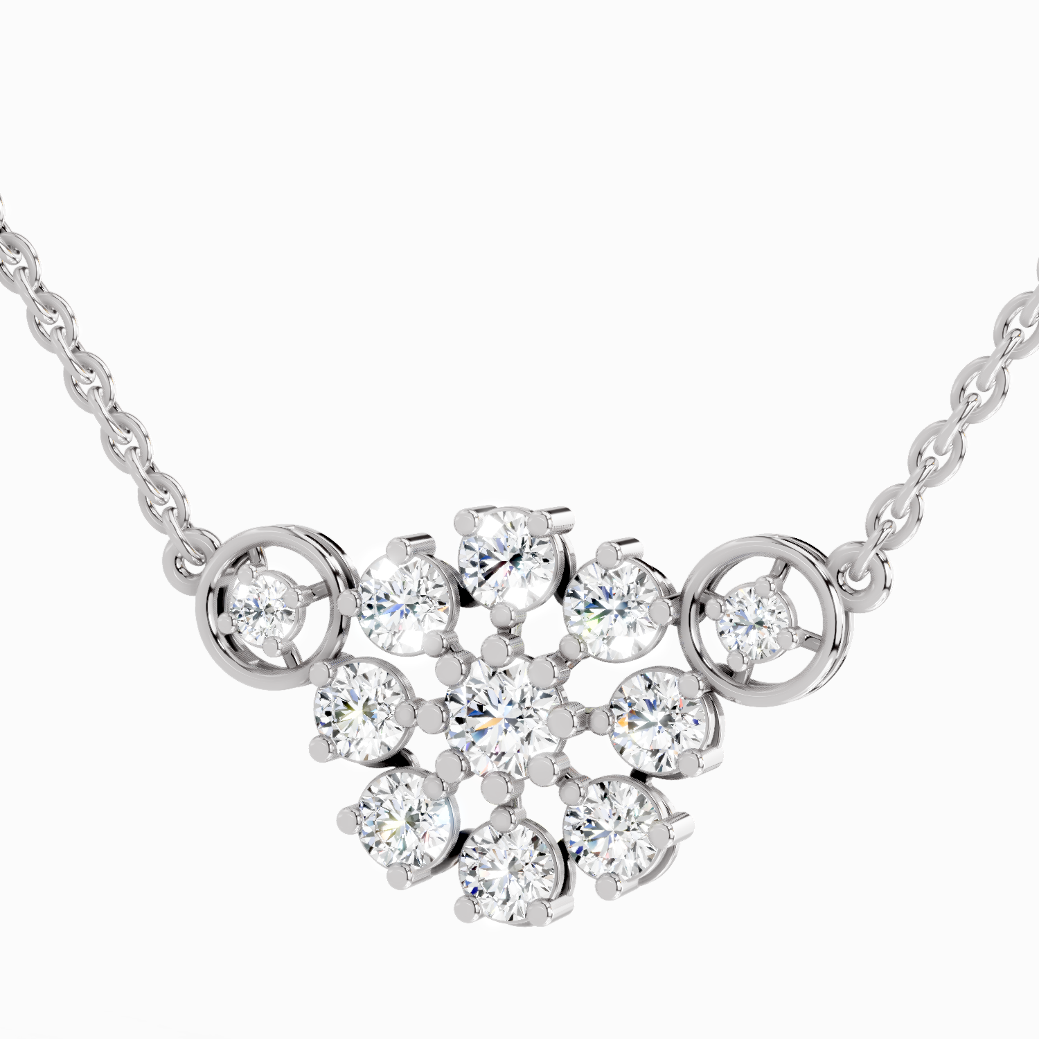 1.35 Carat Round Flower Pendant Necklace | 14K White Gold