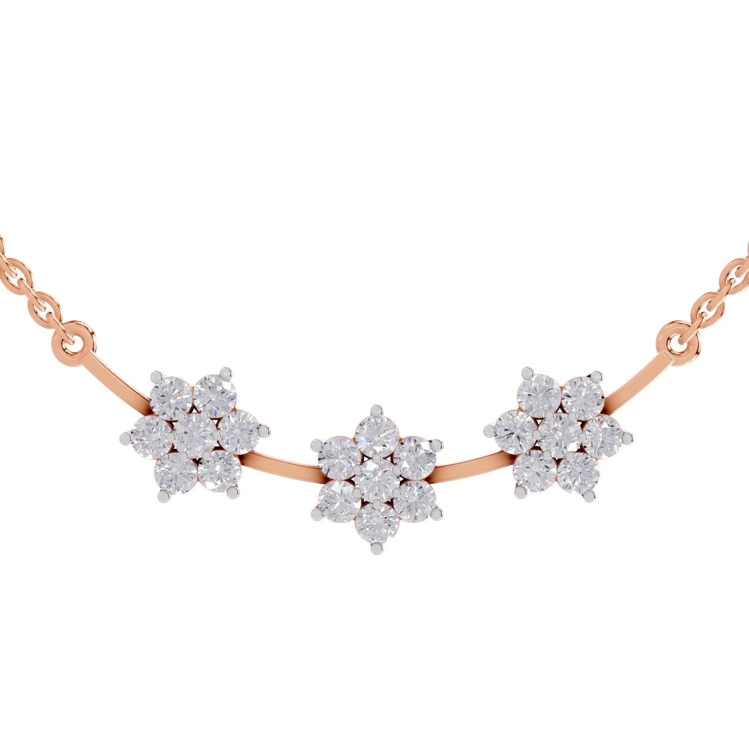 0.92 Ct Round Shape Floral Diamond Necklace | 14K Rose Gold