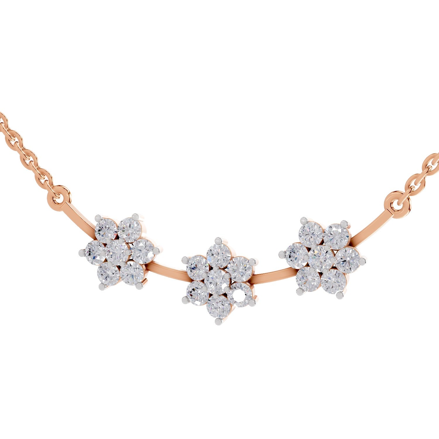 0.92 Ct Round Shape Floral Diamond Necklace | 14K Rose Gold