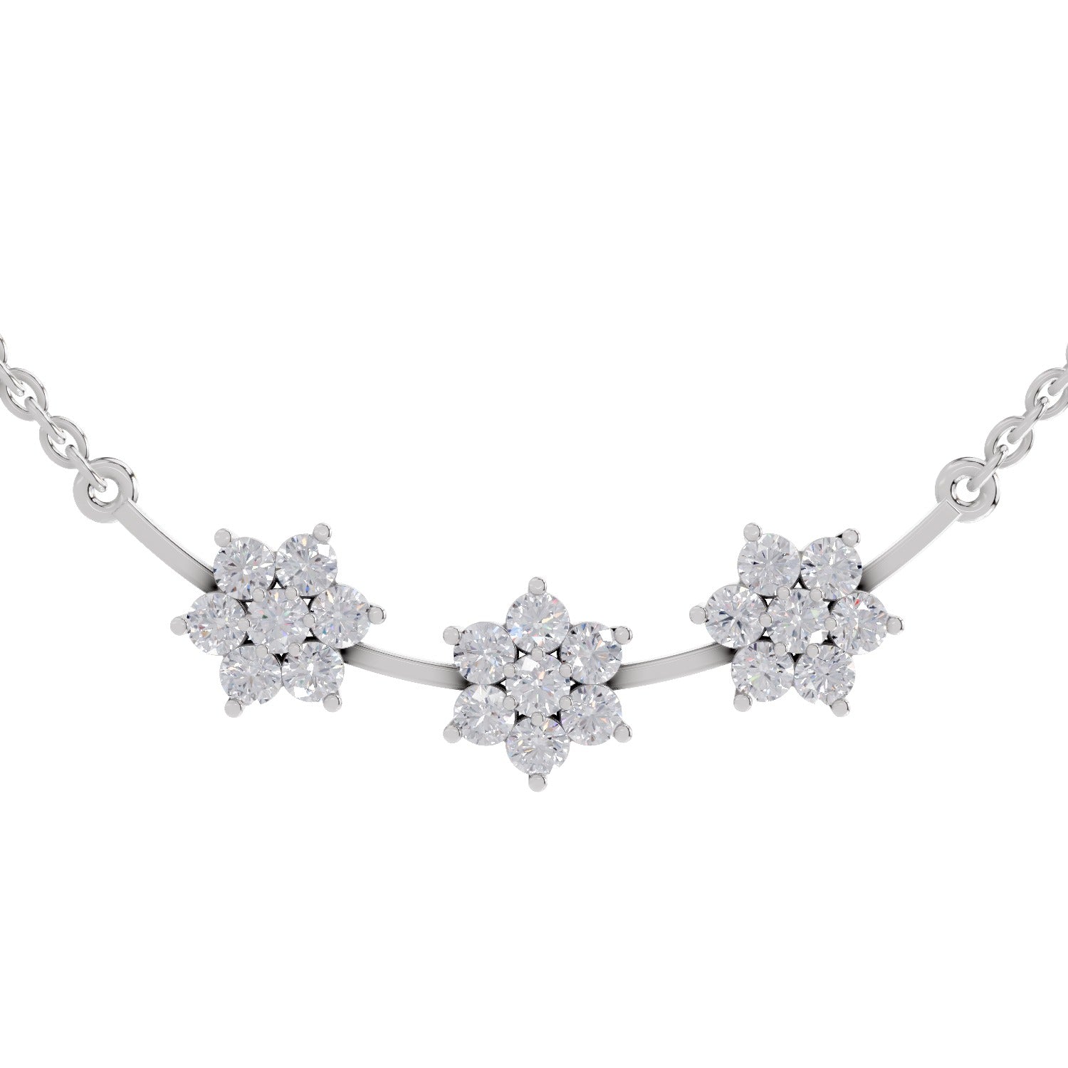 0.92 Ct Round Shape Floral Diamond Necklace | 14K White Gold