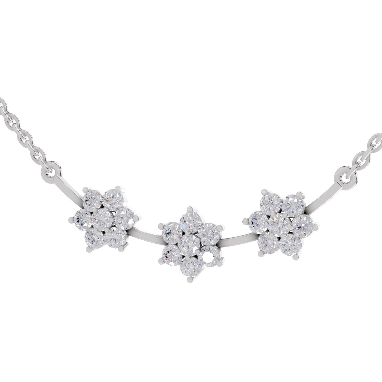 0.92 Ct Round Shape Floral Diamond Necklace | 14K White Gold