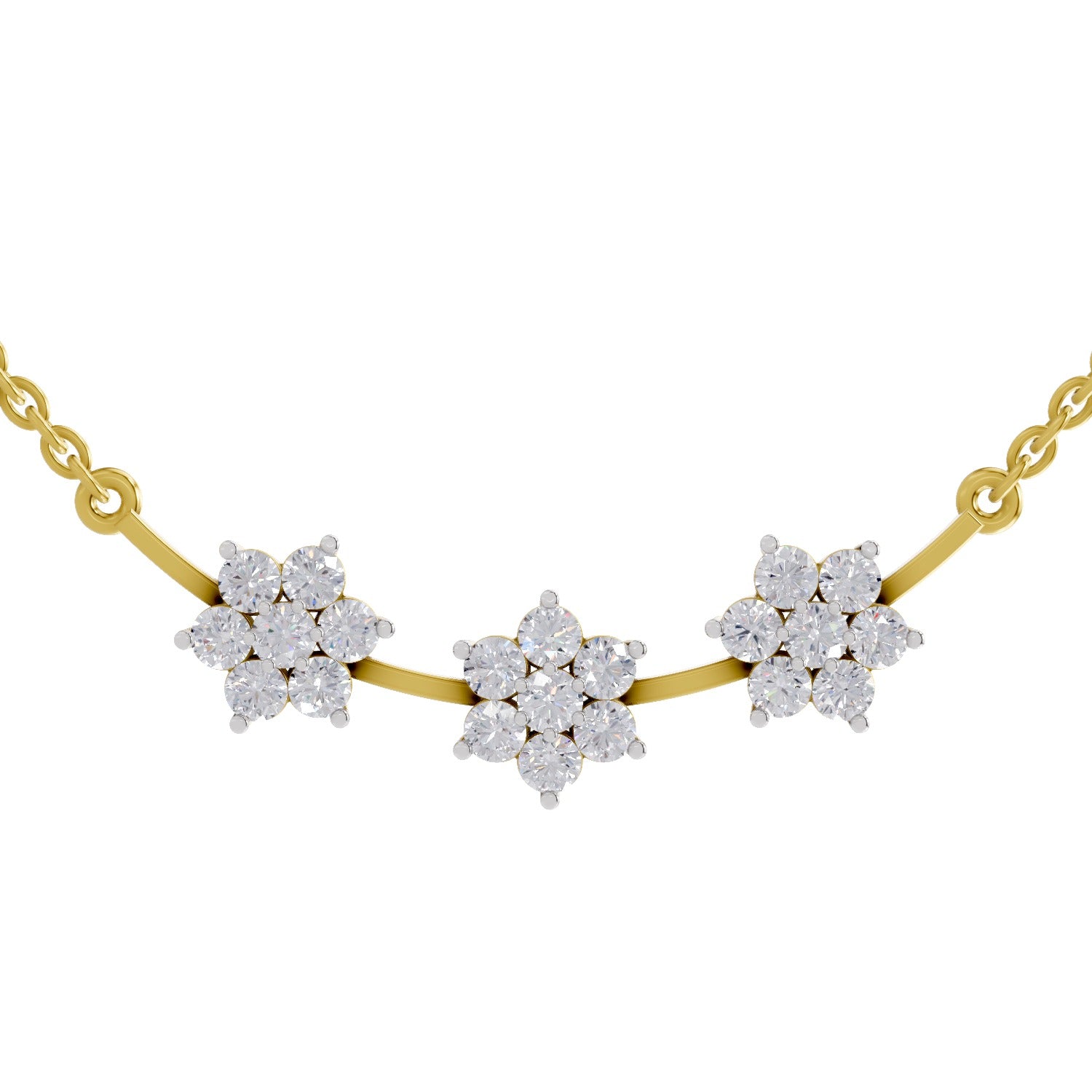 0.92 Ct Round Shape Floral Diamond Necklace | 14K Yellow Gold
