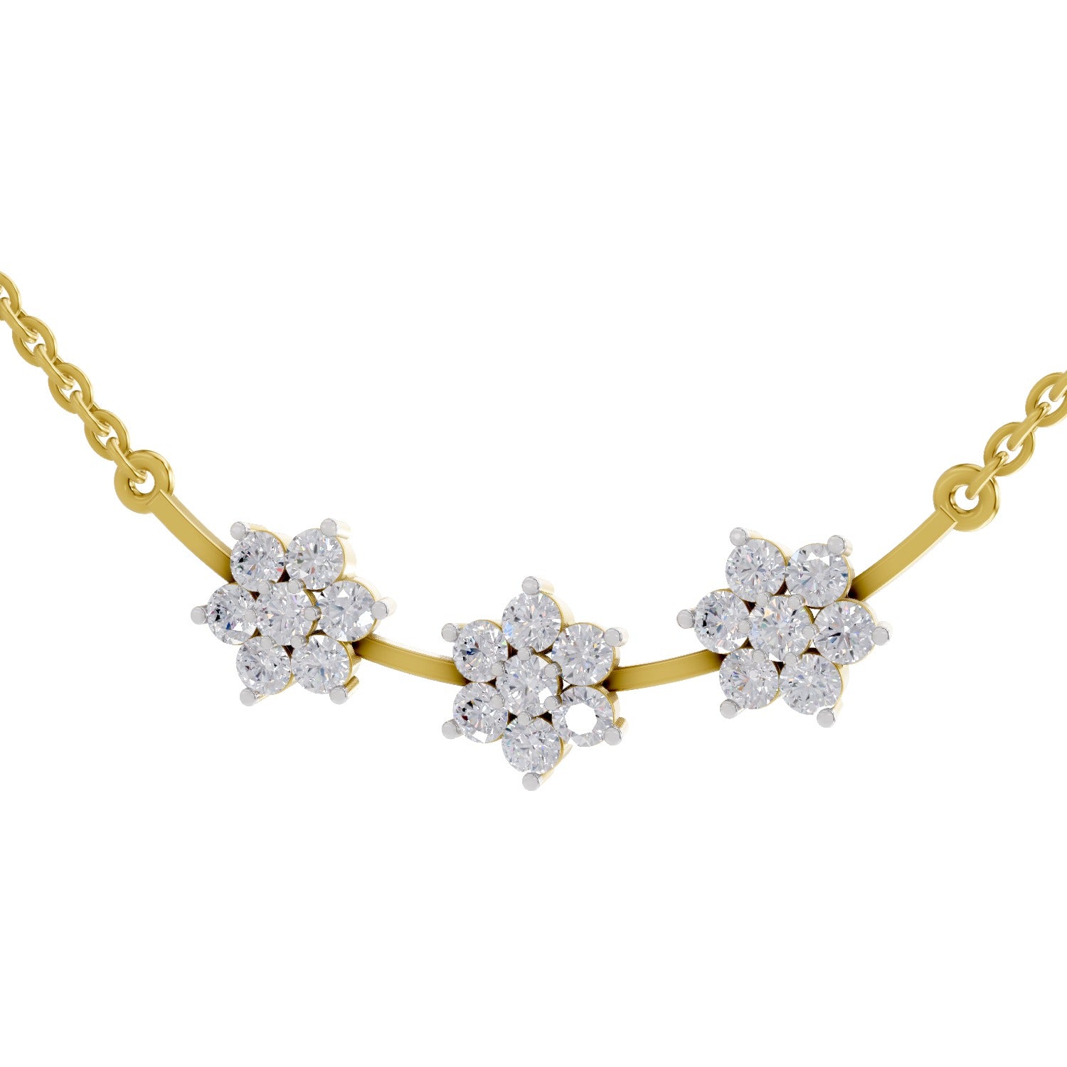 0.92 Ct Round Shape Floral Diamond Necklace | 14K Yellow Gold
