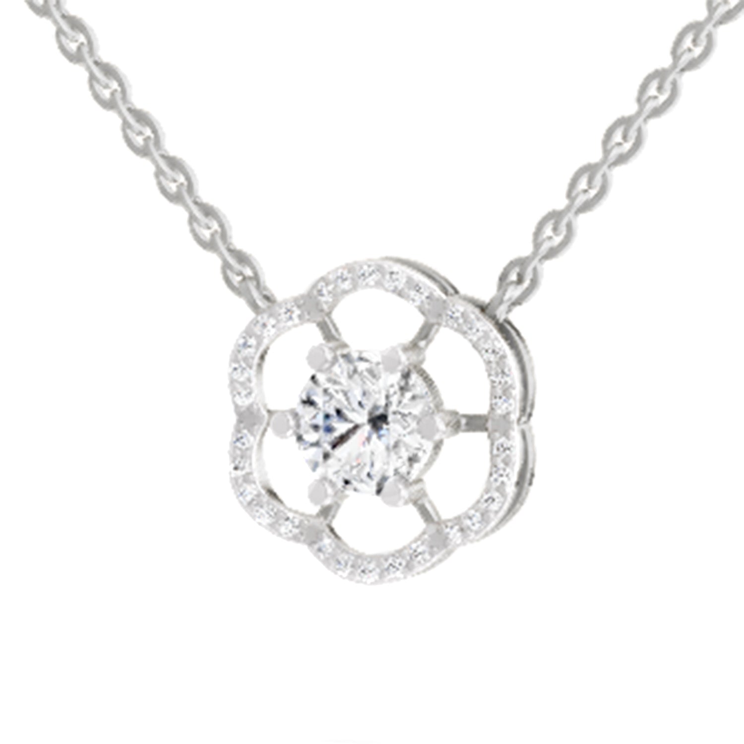1.15 Carat Round Floral Necklace | 14K White Gold