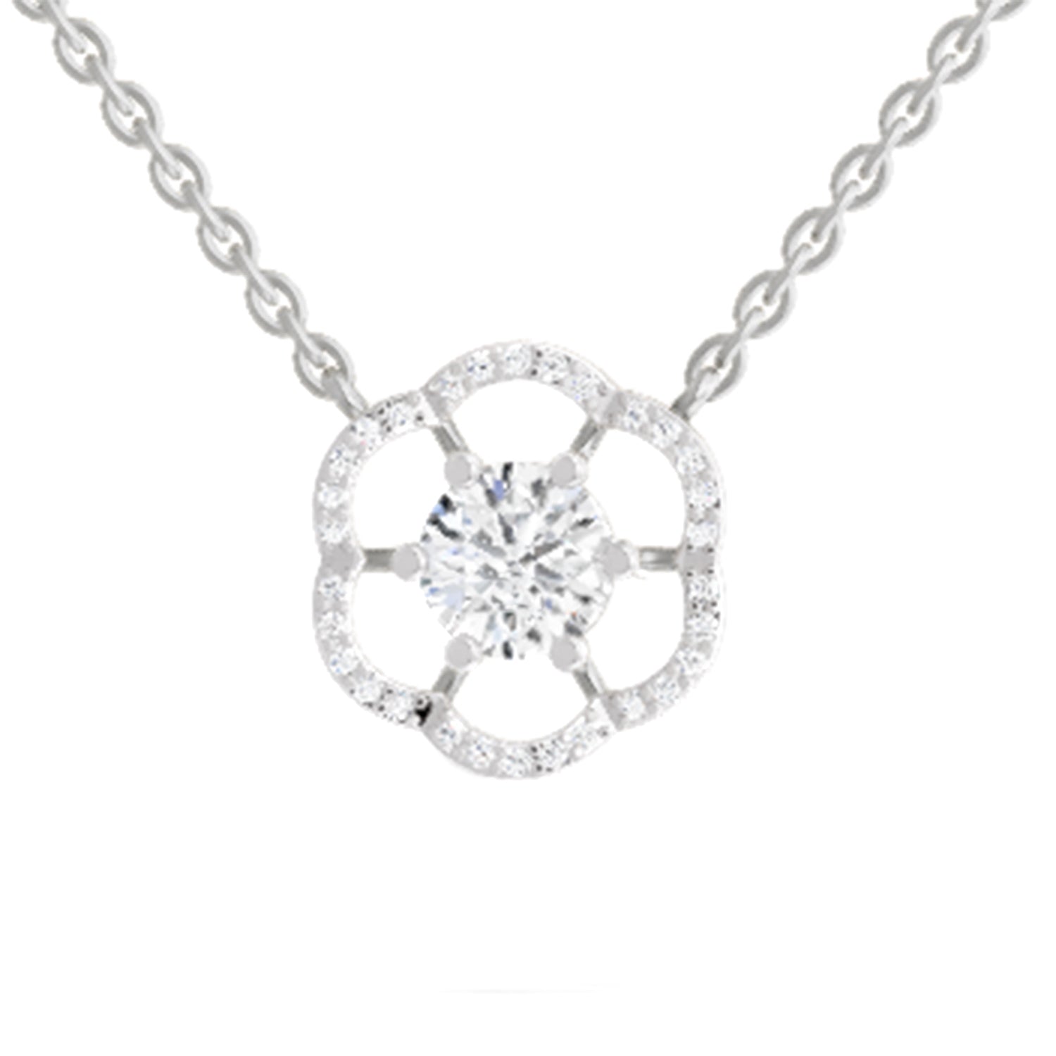 1.15 Carat Round Floral Necklace | 14K White Gold