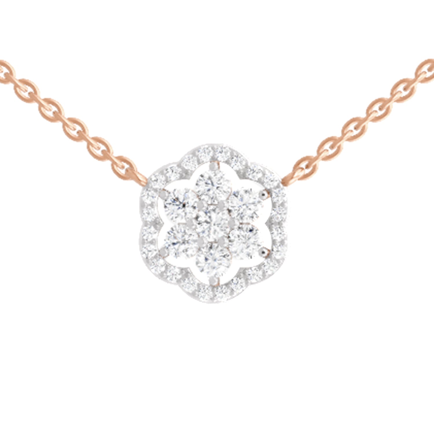 0.98 Carat Round Floral Necklace | 14K Rose Gold