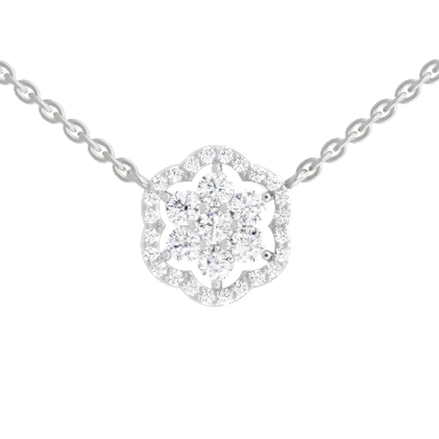 0.98 Carat Round Floral Necklace | 14K White Gold