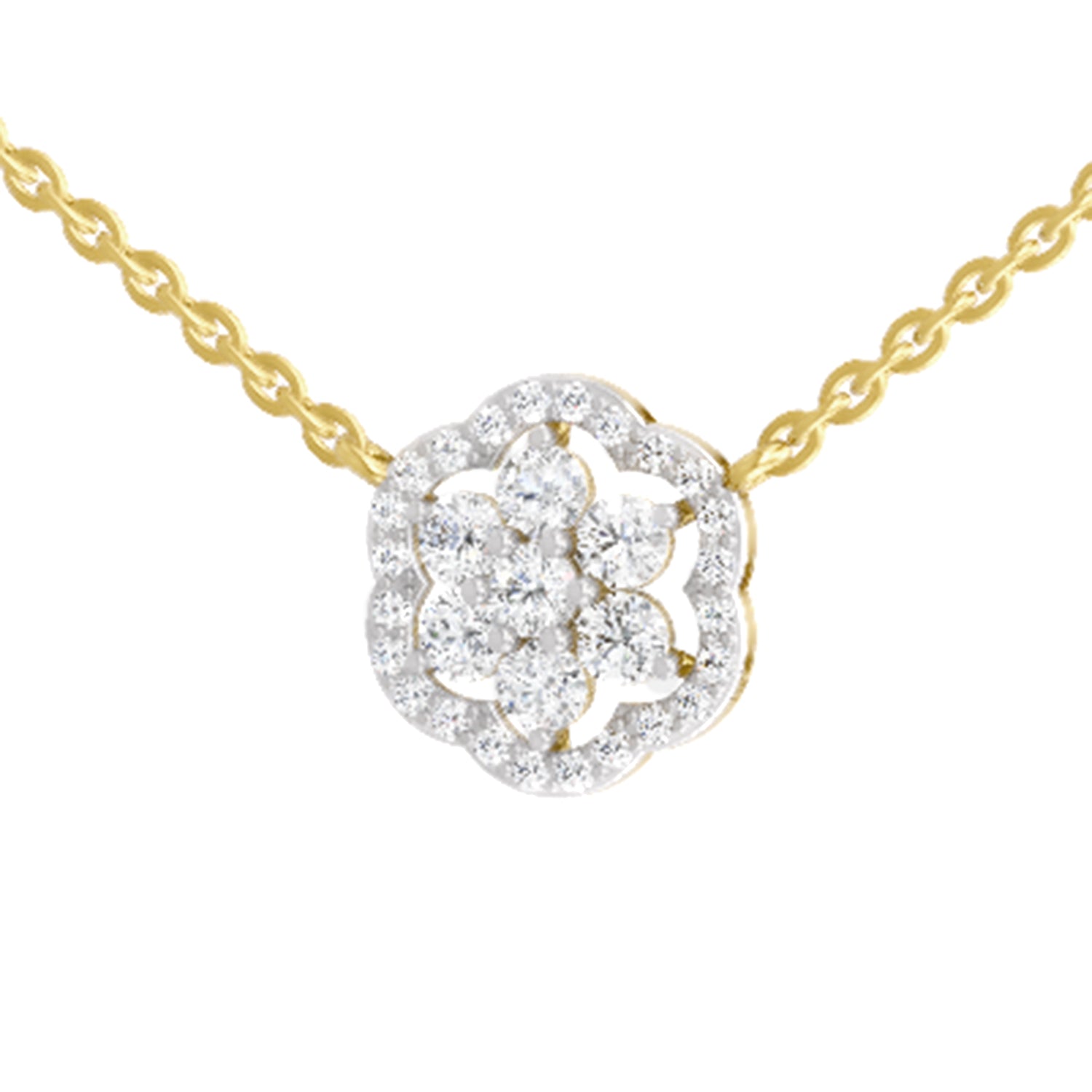 0.98 Carat Round Floral Necklace | 14K Yellow Gold