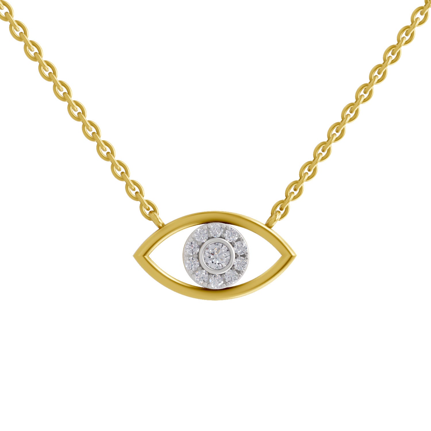 0.25 Ct Round Shape | 925 Sterling Silver Gold Plated Evil Eye Pendant Necklace