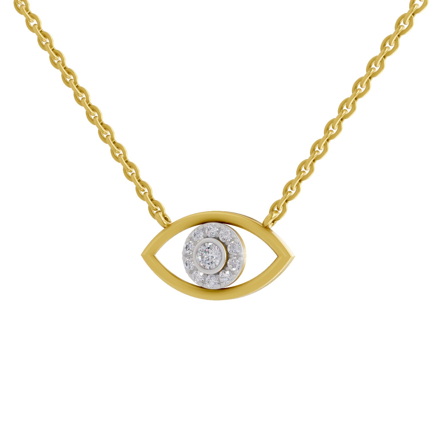 0.25 Ct Round Shape | 925 Sterling Silver Gold Plated Evil Eye Pendant Necklace