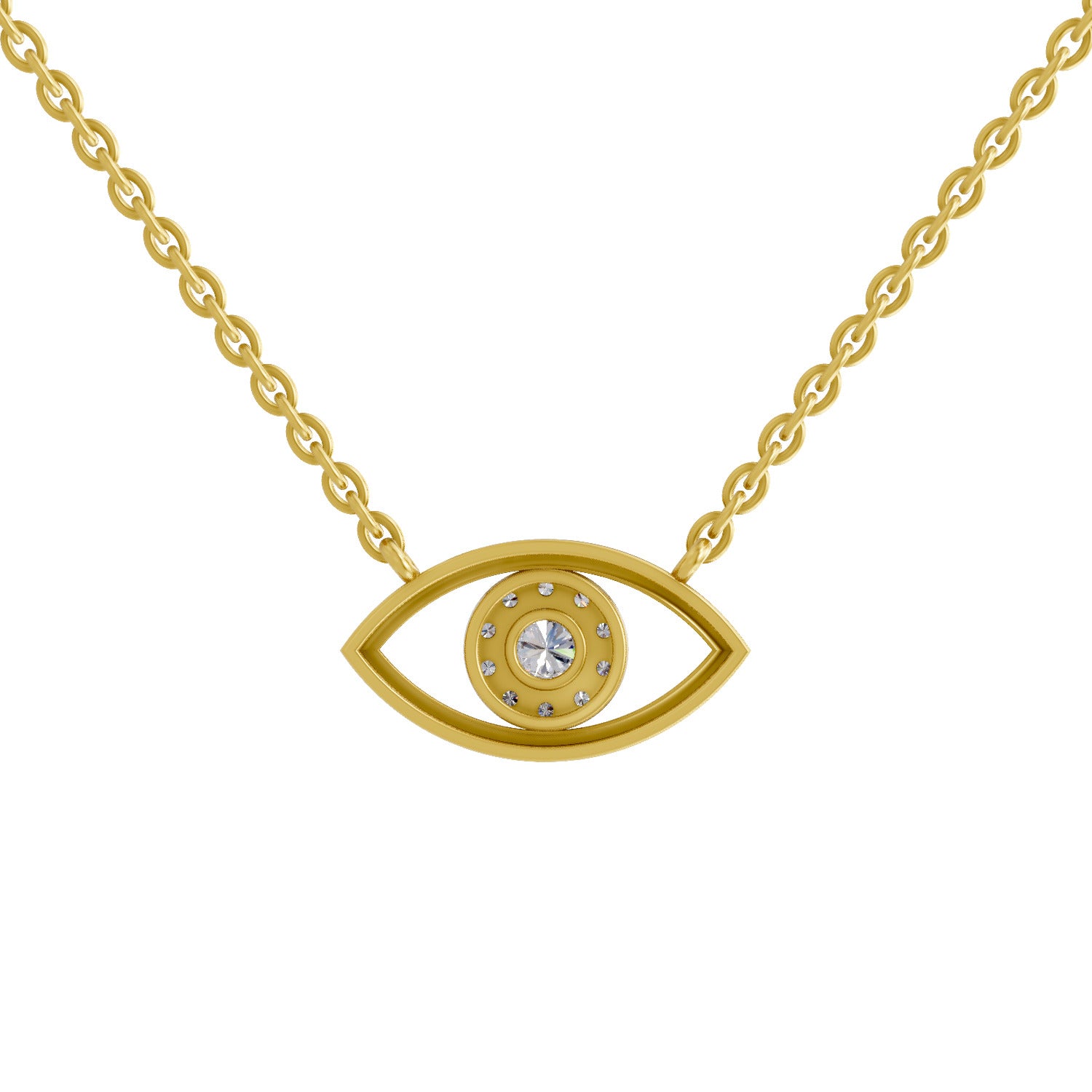 0.25 Ct Round Shape | 925 Sterling Silver Gold Plated Evil Eye Pendant Necklace