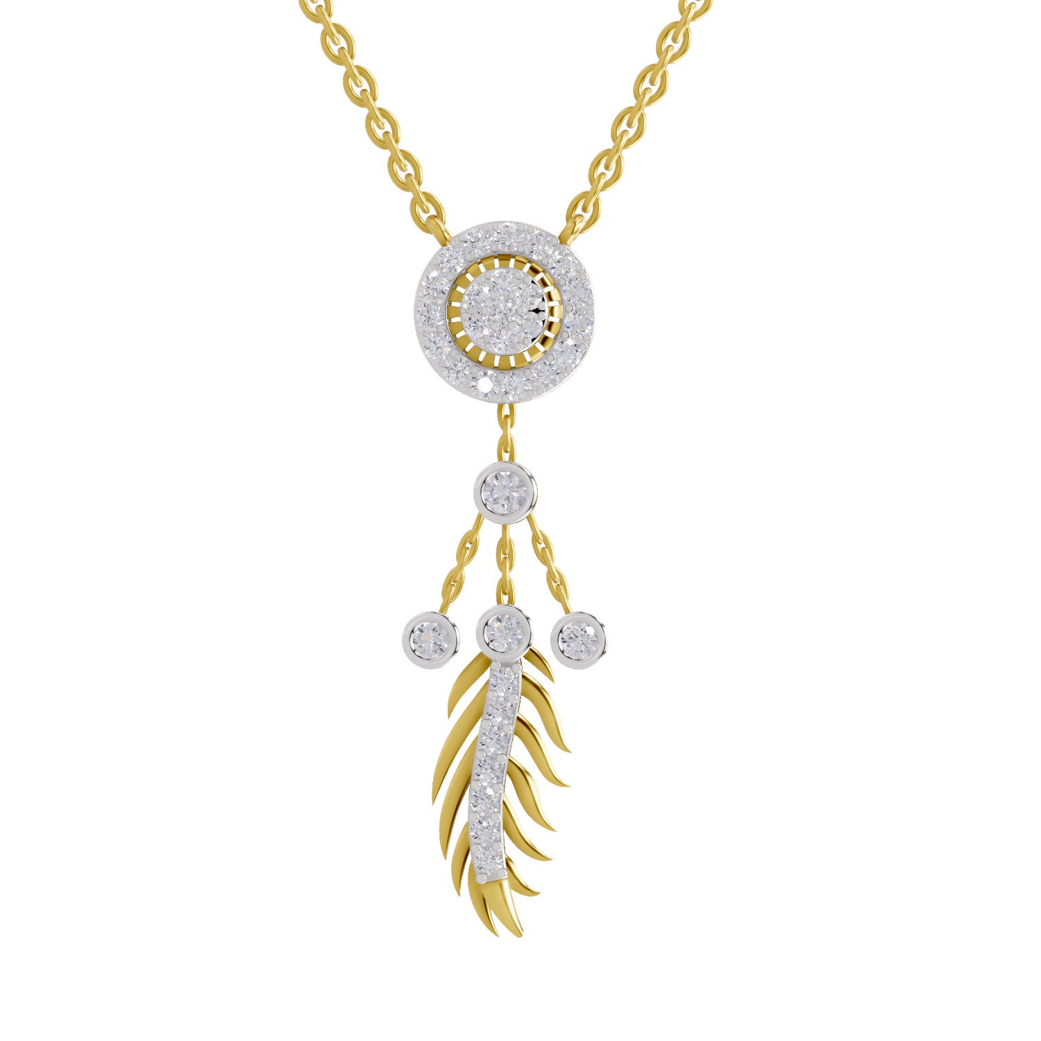 0.59 Ct Round Shape | 925 Sterling Silver Gold Plated Dream Catcher Pendant Necklace
