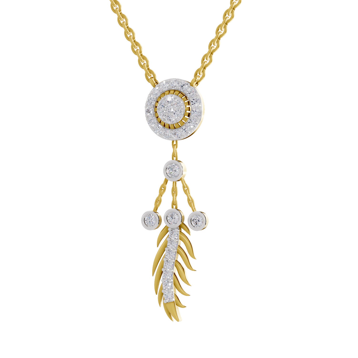 0.59 Ct Round Shape | 925 Sterling Silver Gold Plated Dream Catcher Pendant Necklace