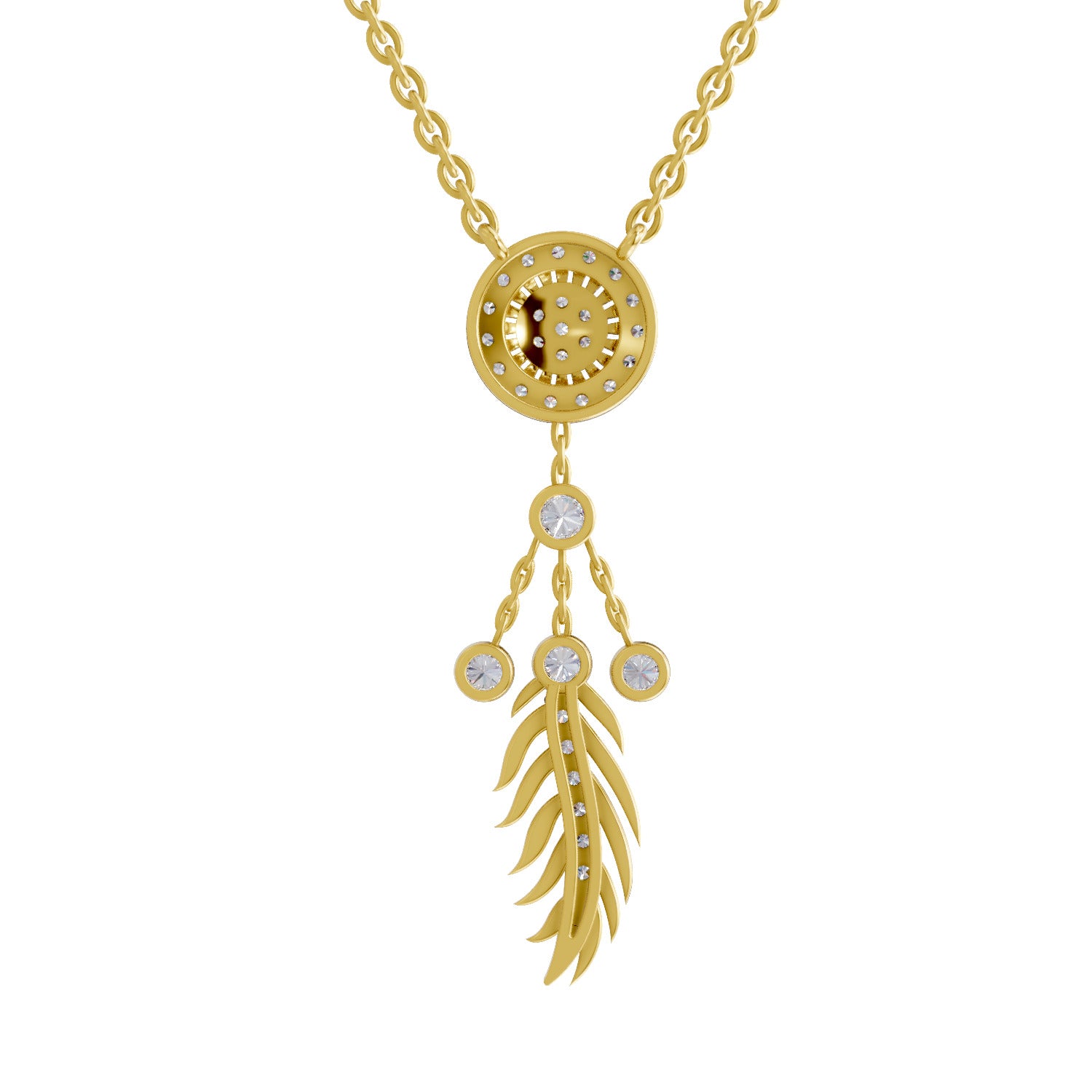 0.59 Ct Round Shape | 925 Sterling Silver Gold Plated Dream Catcher Pendant Necklace