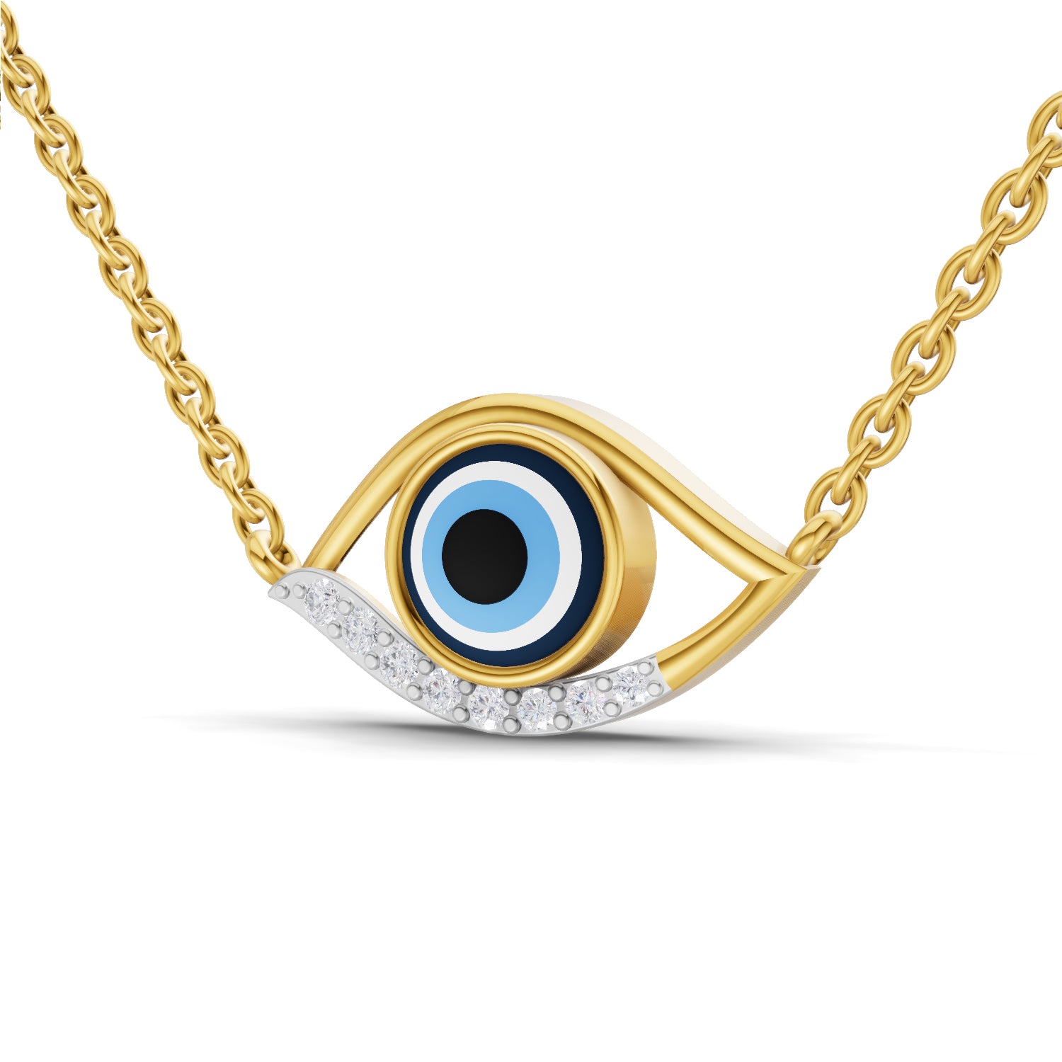 0.12 Carat | 925 Sterling Silver Yellow Gold Plated Evil Eye Necklace