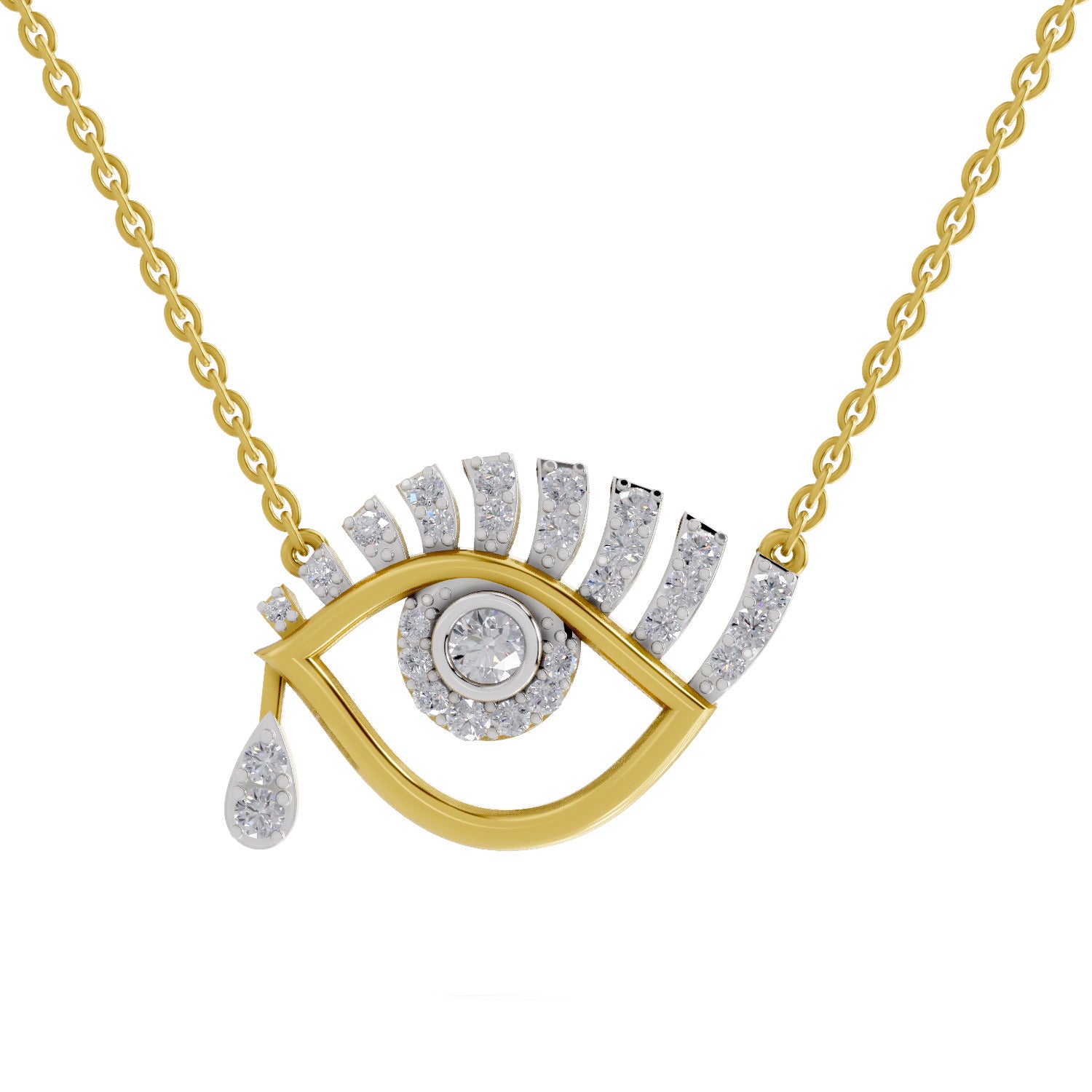 0.95 Ct Round Shape | 925 Sterling Silver Gold Plated Evil Eye Pendant Necklace