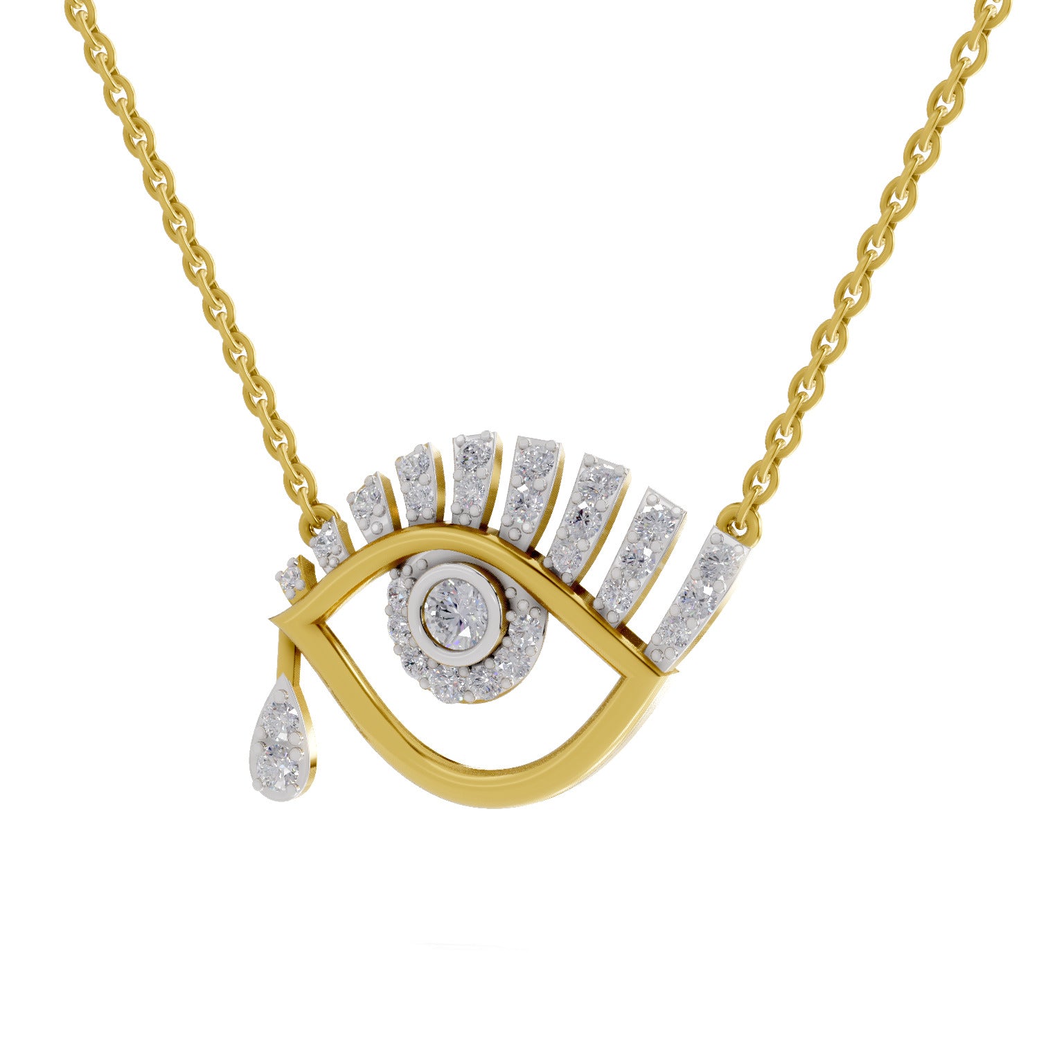 0.95 Ct Round Shape | 925 Sterling Silver Gold Plated Evil Eye Pendant Necklace