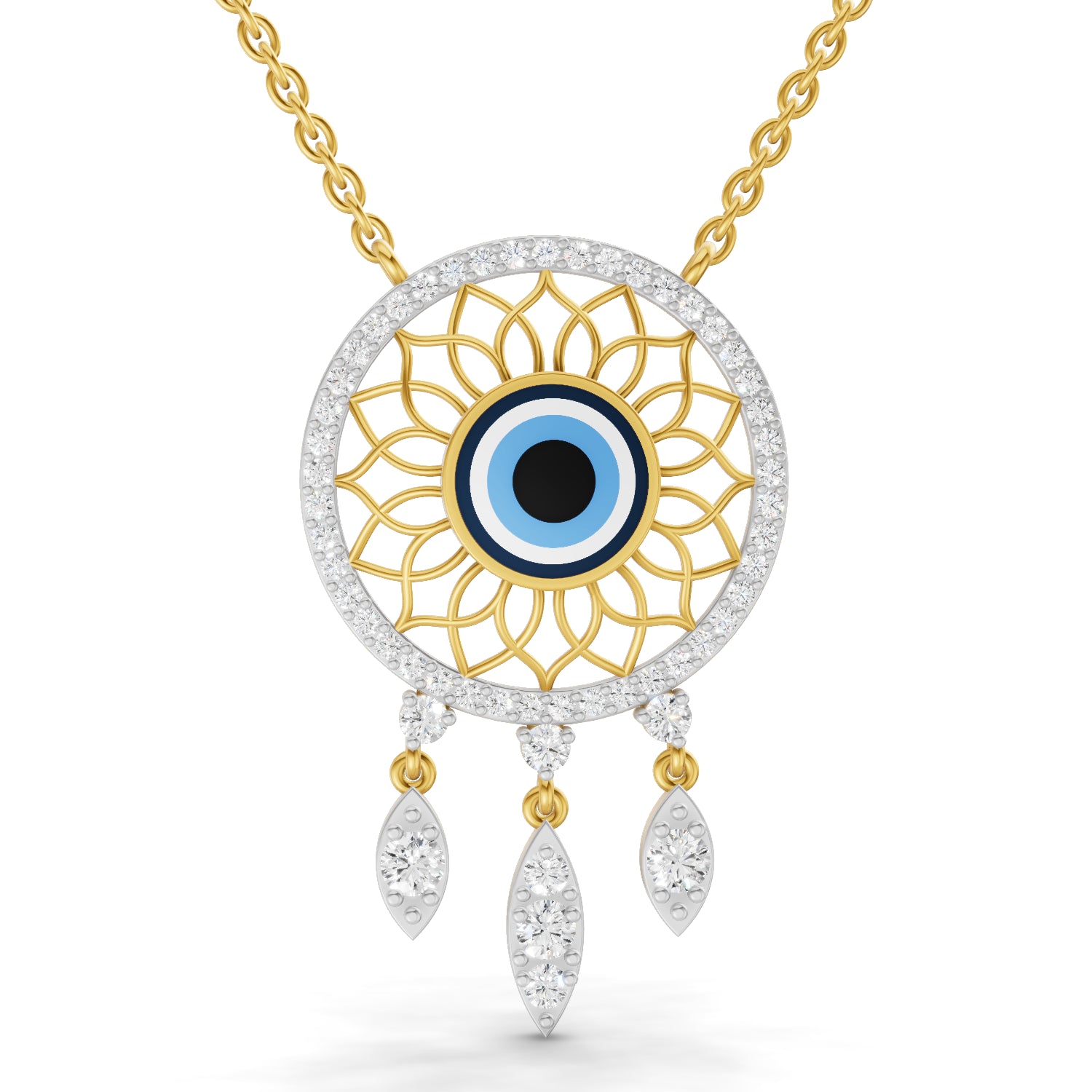 0.93 Carat | 925 Sterling Silver Yellow Gold Plated Evil Eye Necklace