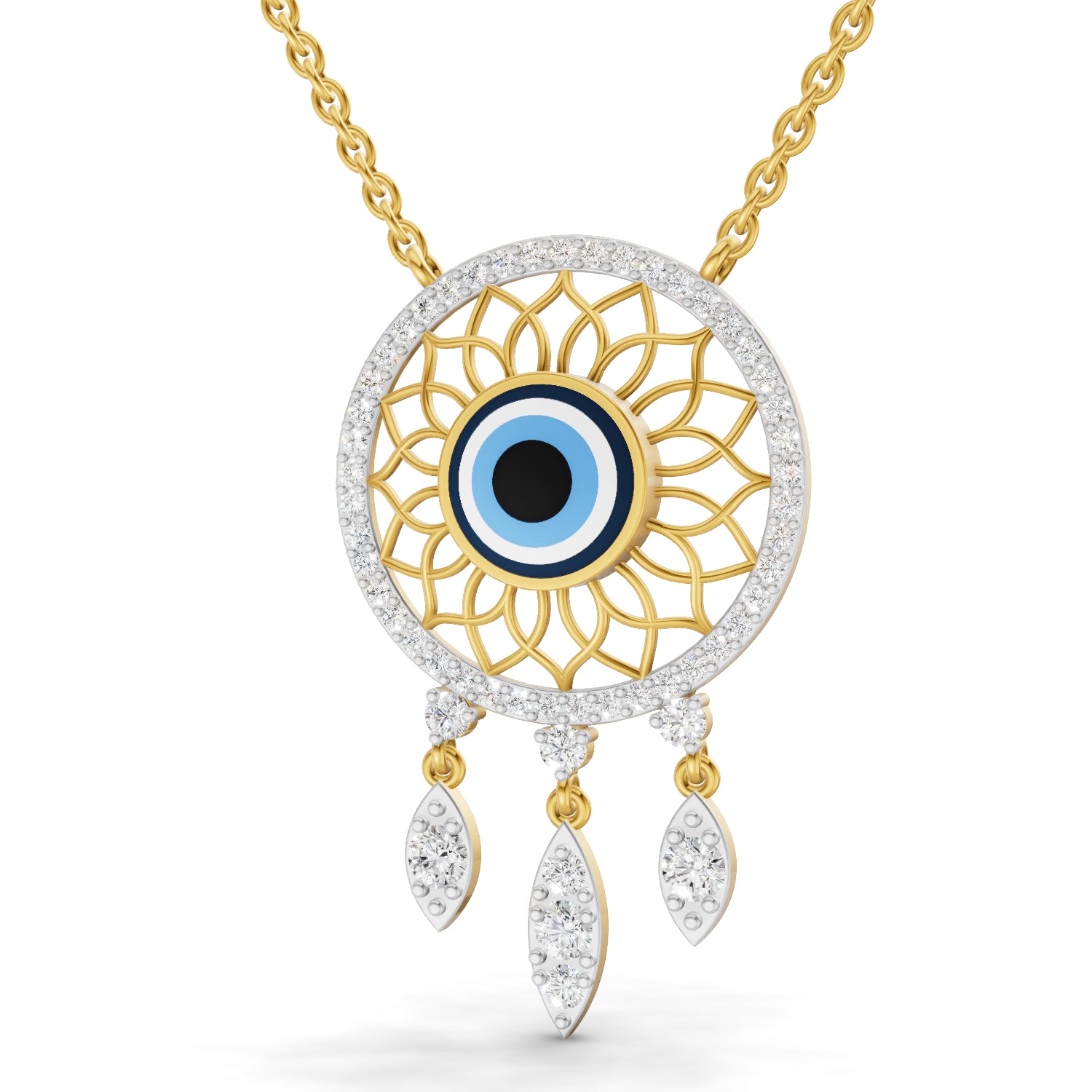 0.93 Carat | 925 Sterling Silver Yellow Gold Plated Evil Eye Necklace