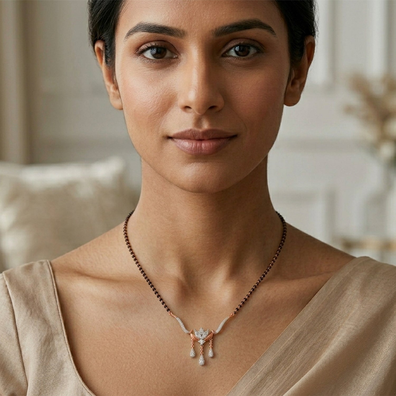 1.34 Carat Marquise & Round Shape Diamond Mangalsutra| 14K Yellow Gold