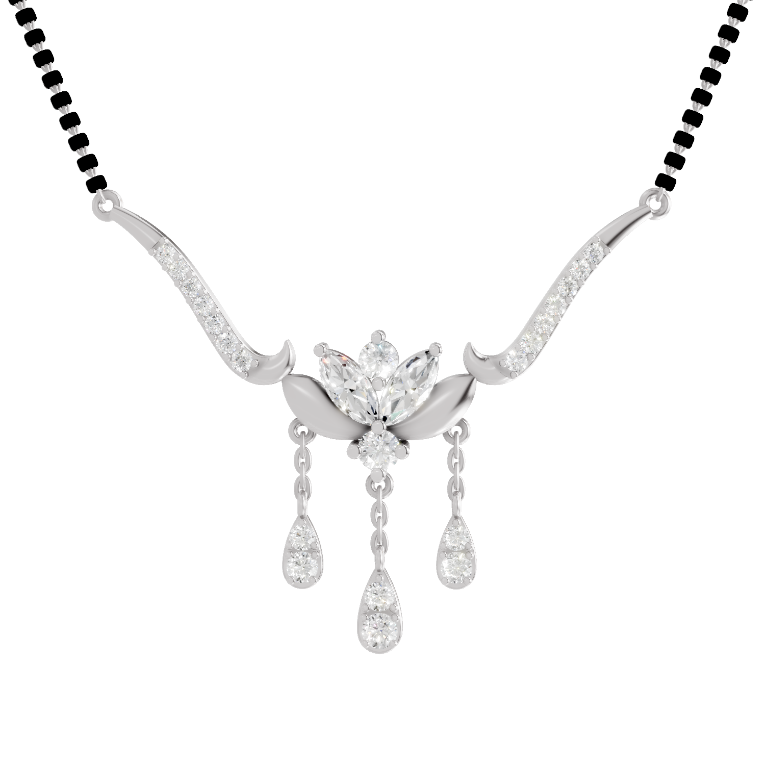 1.34 Carat Marquise & Round Shape Diamond Mangalsutra| 14K White Gold