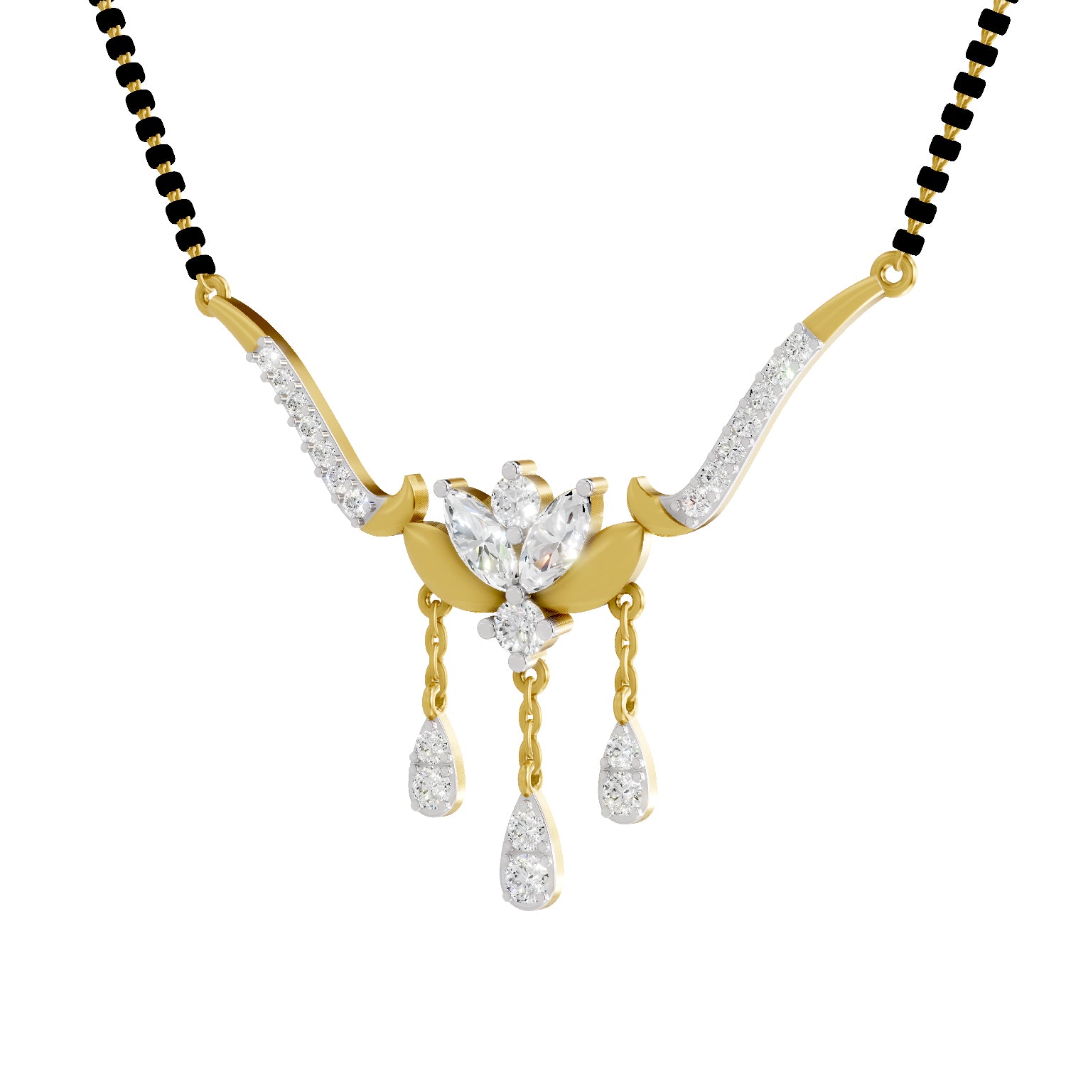 1.34 Carat Marquise & Round Shape Diamond Mangalsutra| 14K Yellow Gold