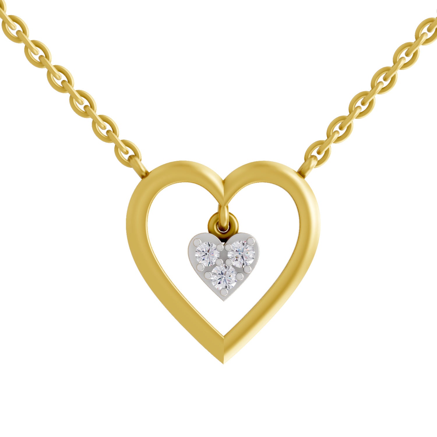 0.09 Ct Round Shape | 925 Sterling Silver Gold Plated Heart Shape Pendant Necklace
