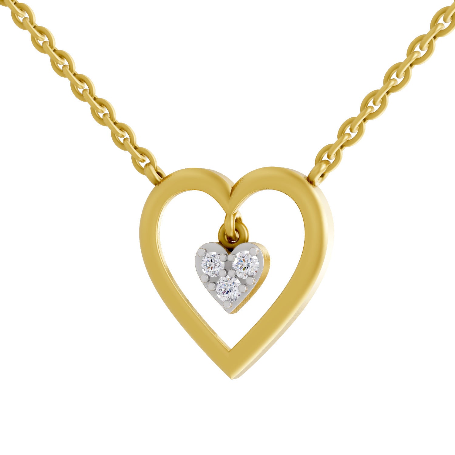 0.09 Ct Round Shape | 925 Sterling Silver Gold Plated Heart Shape Pendant Necklace