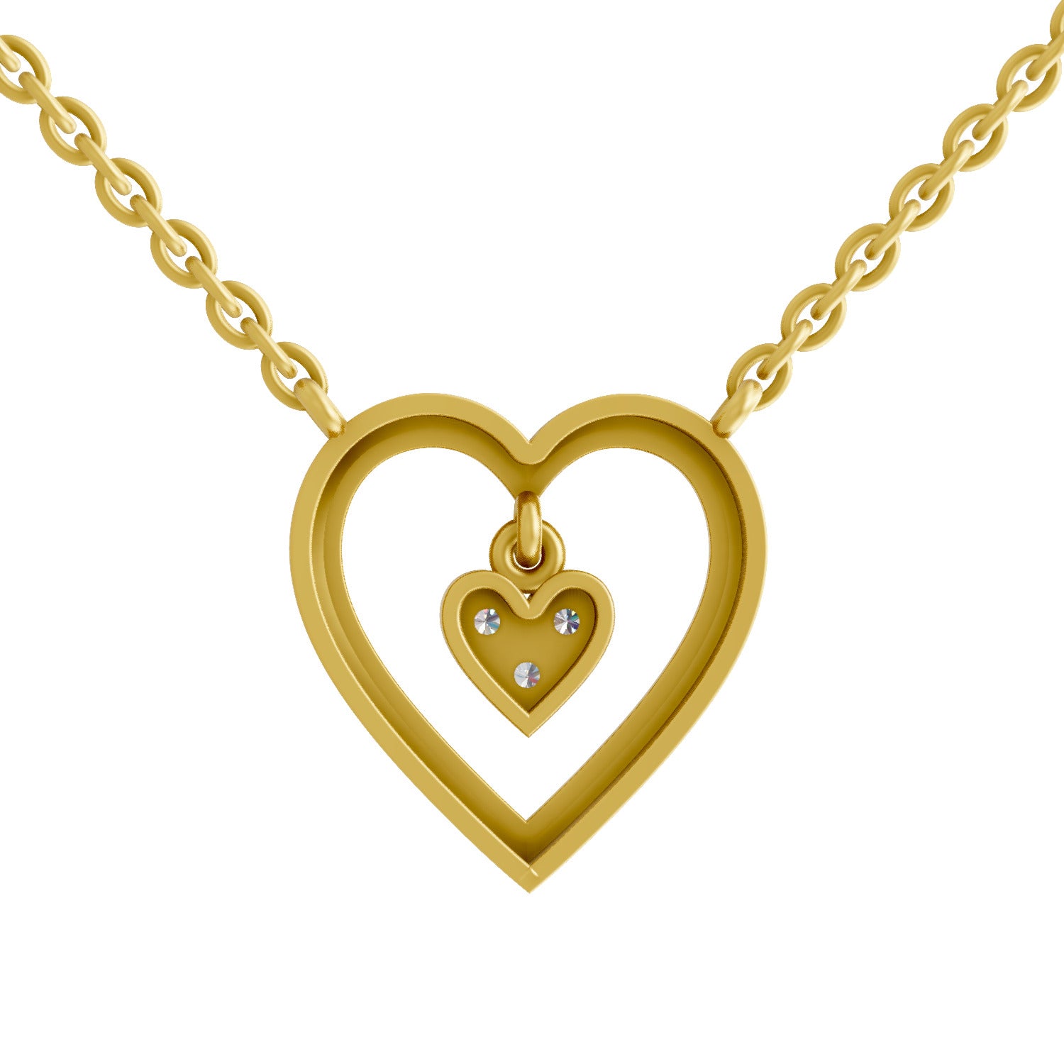 0.09 Ct Round Shape | 925 Sterling Silver Gold Plated Heart Shape Pendant Necklace