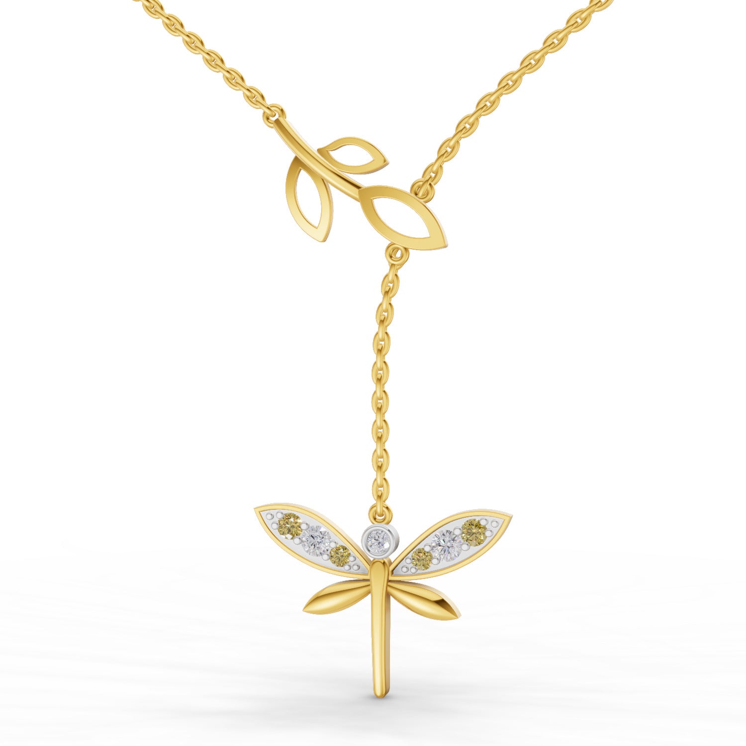 0.14 Ct Round Shape | 925 Sterling Silver Gold Plated Butterfly Pendant Necklace
