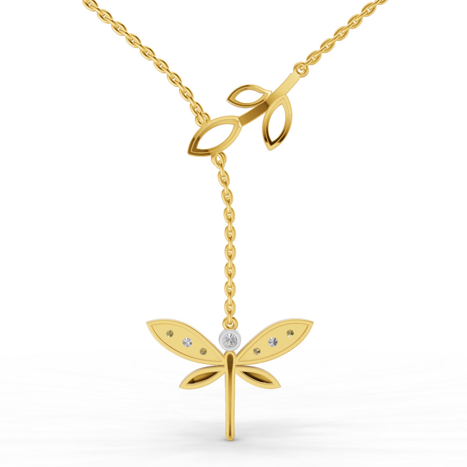 0.14 Ct Round Shape | 925 Sterling Silver Gold Plated Butterfly Pendant Necklace