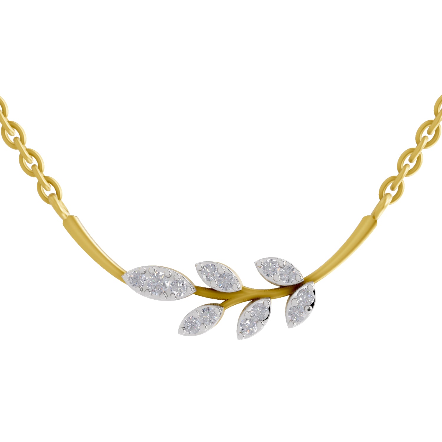0.14 Carat | 925 Sterling Silver Yellow Gold Plated Marquise Unique Leaf Necklace