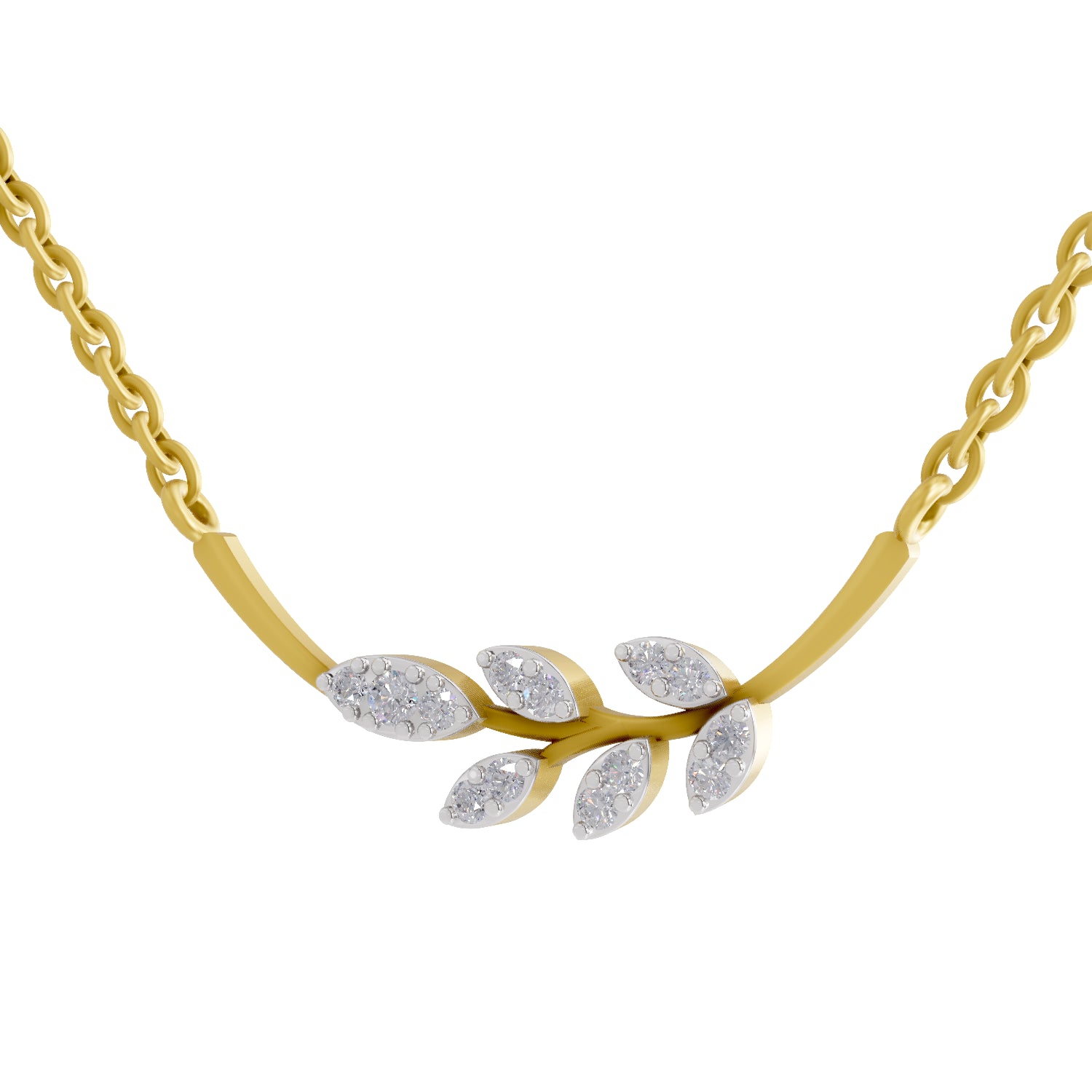 0.14 Carat | 925 Sterling Silver Yellow Gold Plated Marquise Unique Leaf Necklace