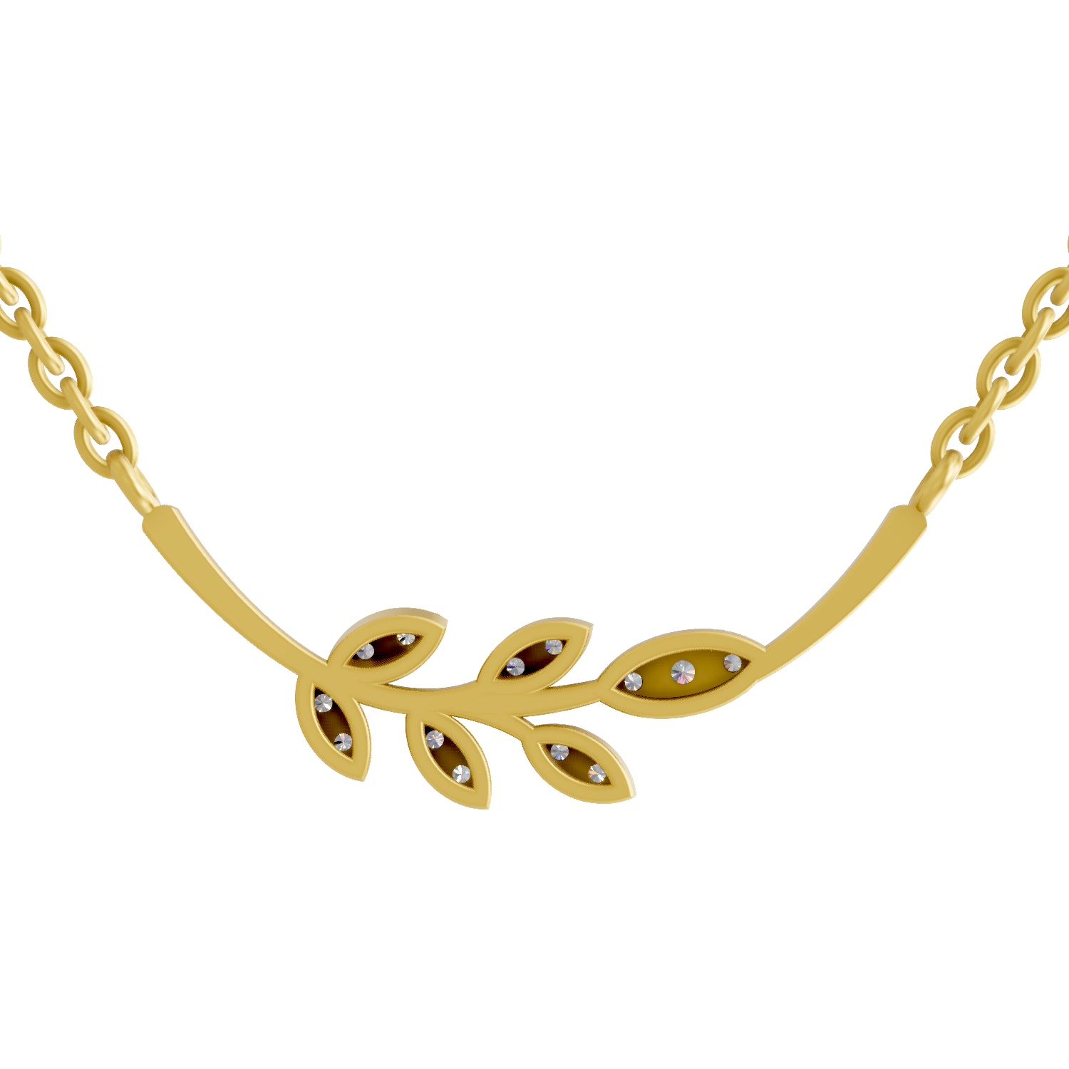 0.14 Carat | 925 Sterling Silver Yellow Gold Plated Marquise Unique Leaf Necklace