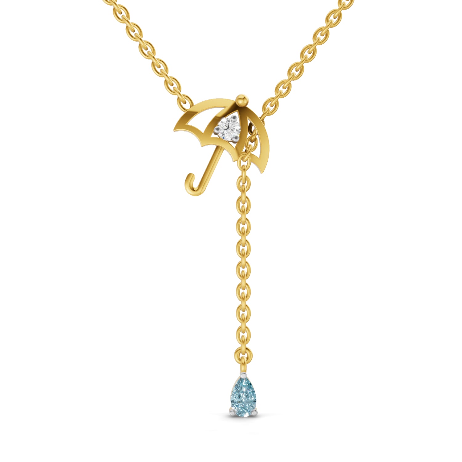 0.07 Carat | 925 Sterling Silver Yellow Gold Plated Raindrop Umbrella Necklace Necklace